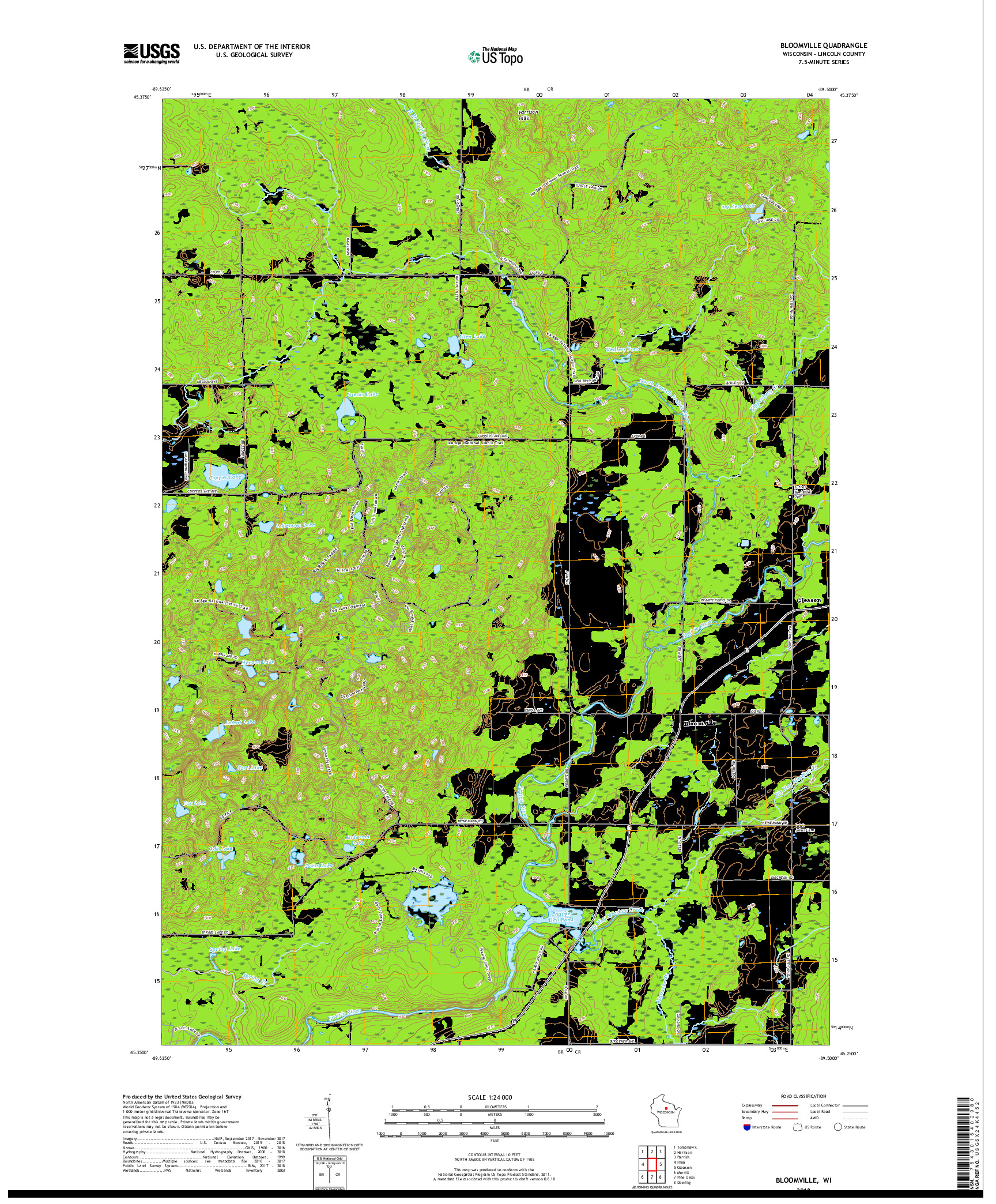 USGS US TOPO 7.5-MINUTE MAP FOR BLOOMVILLE, WI 2018