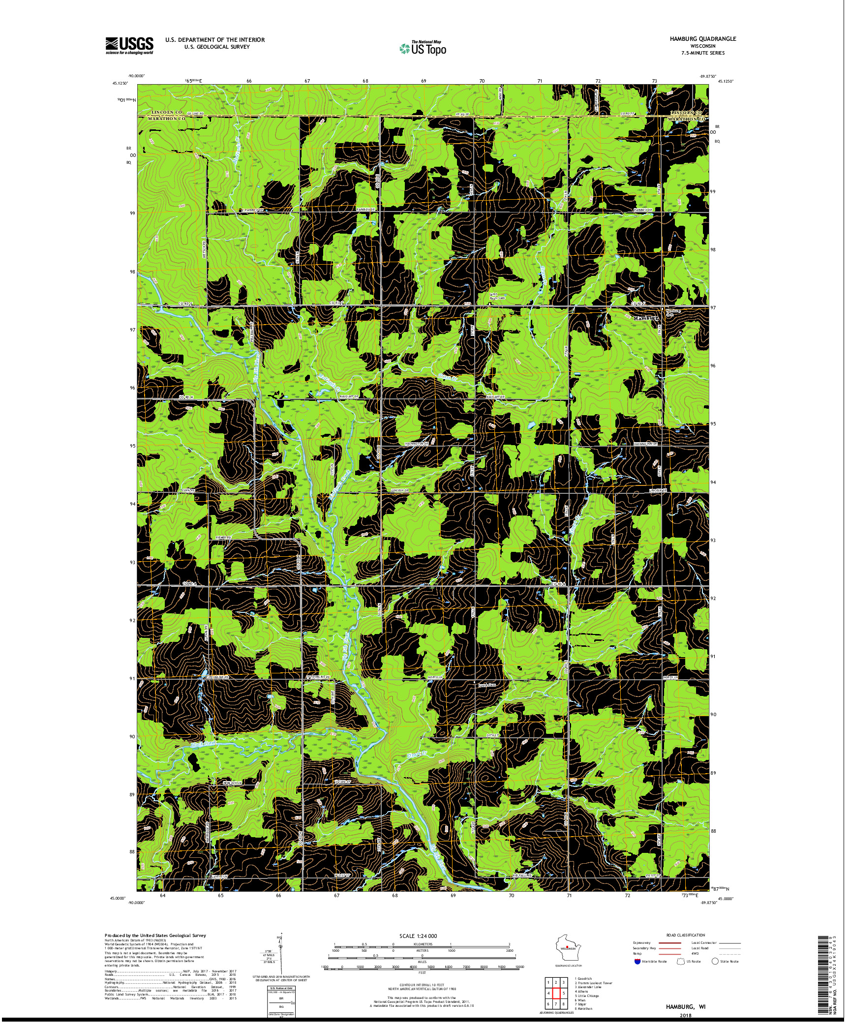 USGS US TOPO 7.5-MINUTE MAP FOR HAMBURG, WI 2018