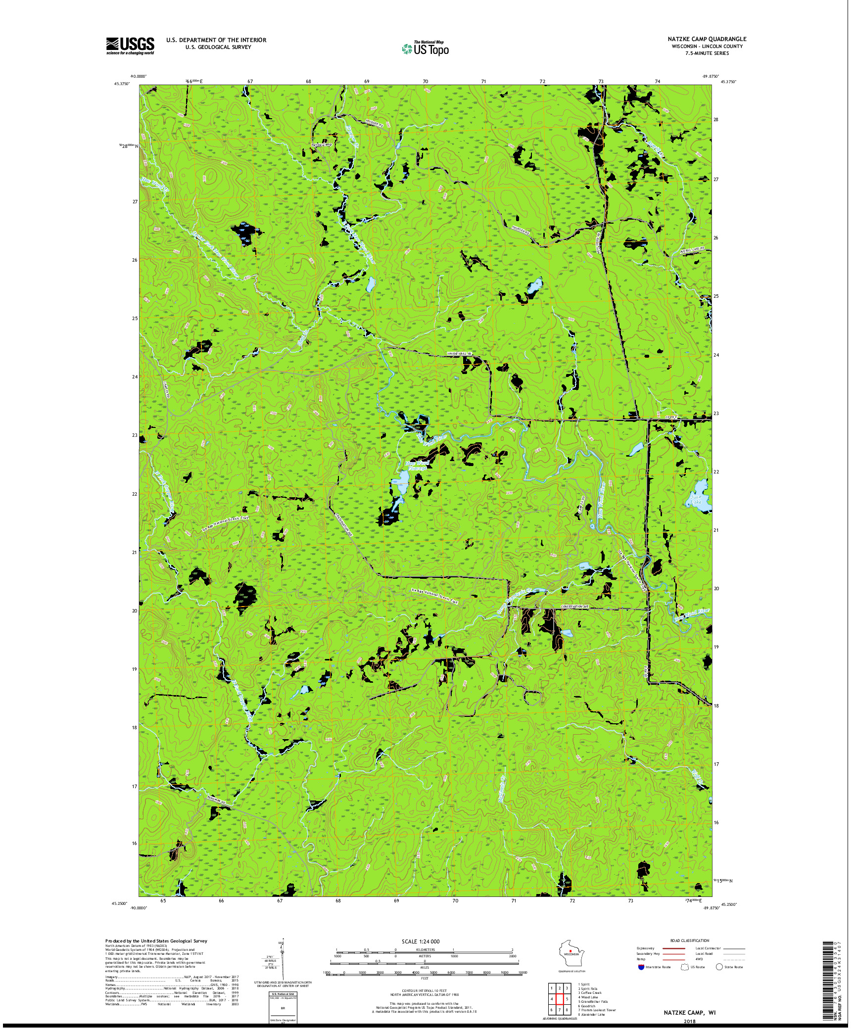 USGS US TOPO 7.5-MINUTE MAP FOR NATZKE CAMP, WI 2018