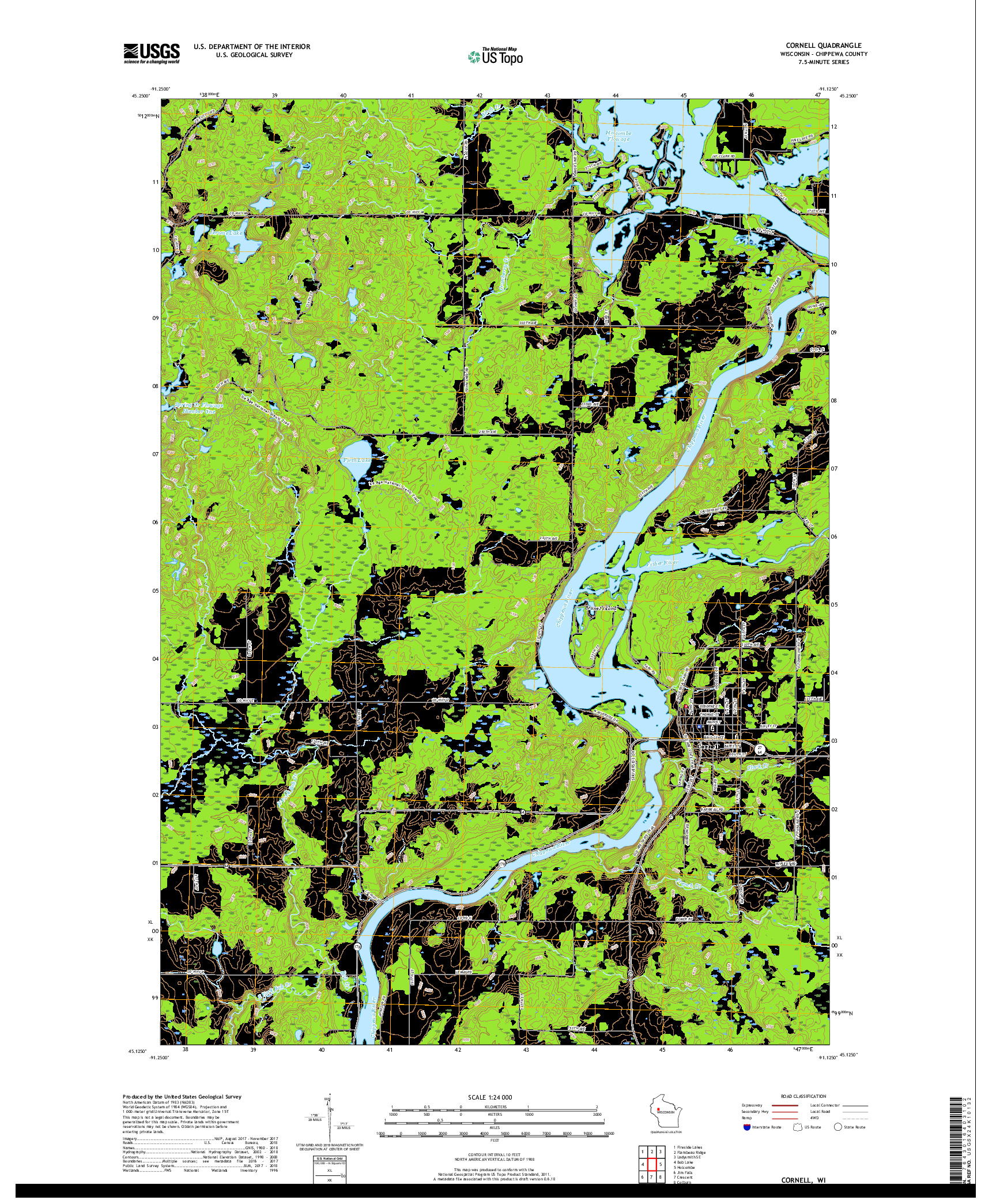 USGS US TOPO 7.5-MINUTE MAP FOR CORNELL, WI 2018