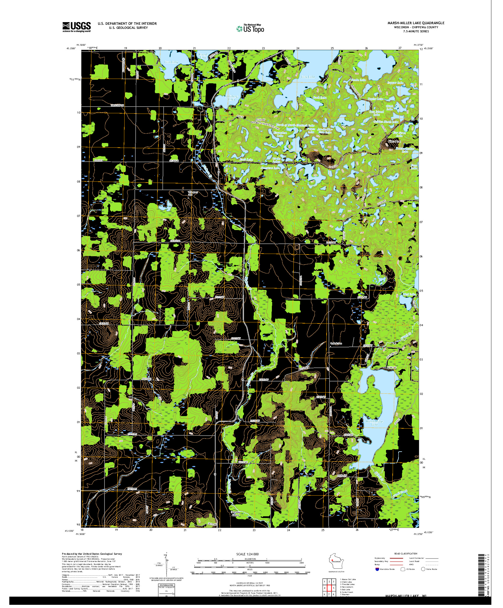 USGS US TOPO 7.5-MINUTE MAP FOR MARSH-MILLER LAKE, WI 2018