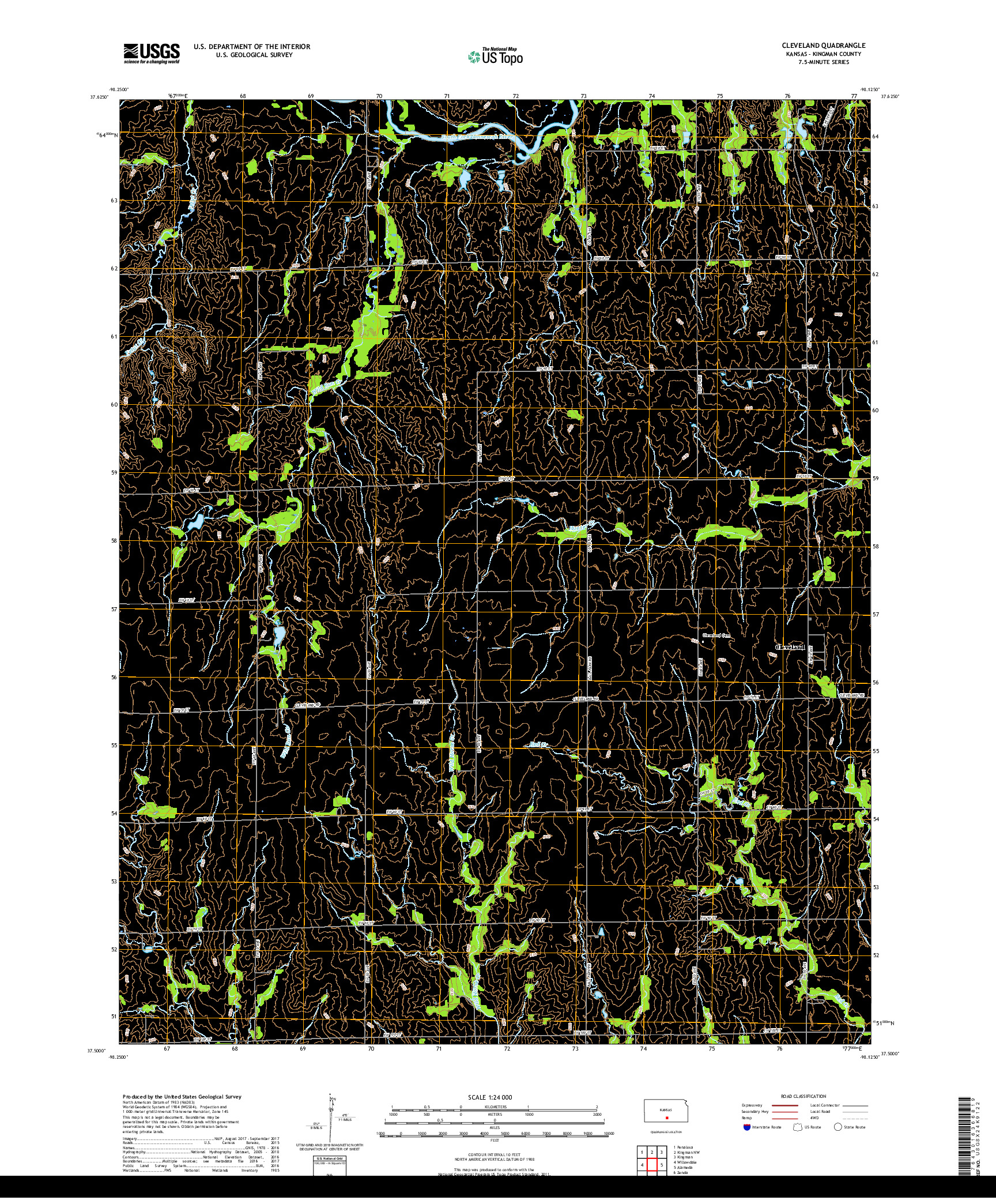 USGS US TOPO 7.5-MINUTE MAP FOR CLEVELAND, KS 2018