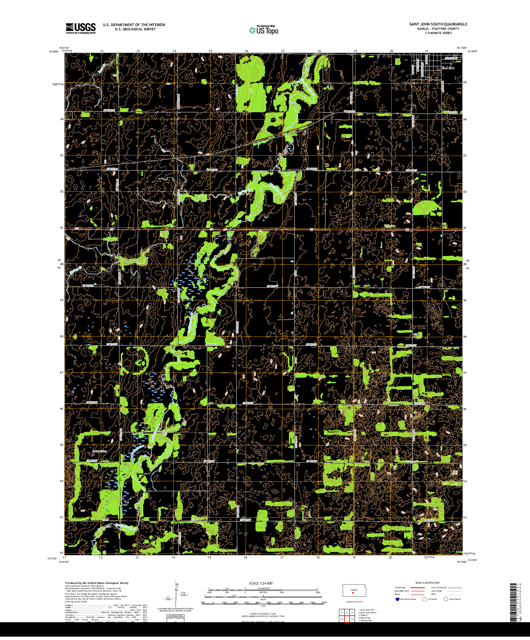 USGS US TOPO 7.5-MINUTE MAP FOR SAINT JOHN SOUTH, KS 2018