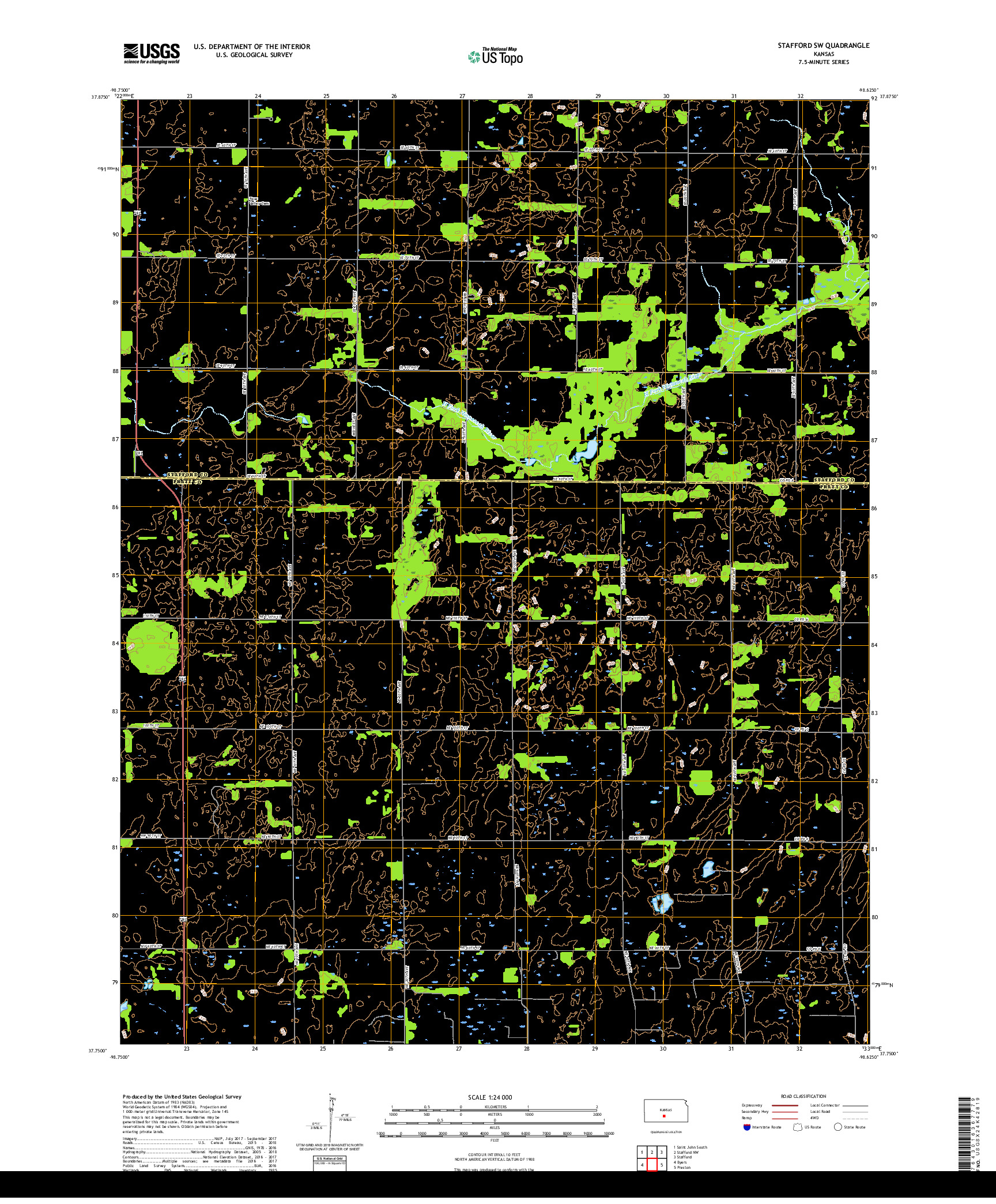 USGS US TOPO 7.5-MINUTE MAP FOR STAFFORD SW, KS 2018