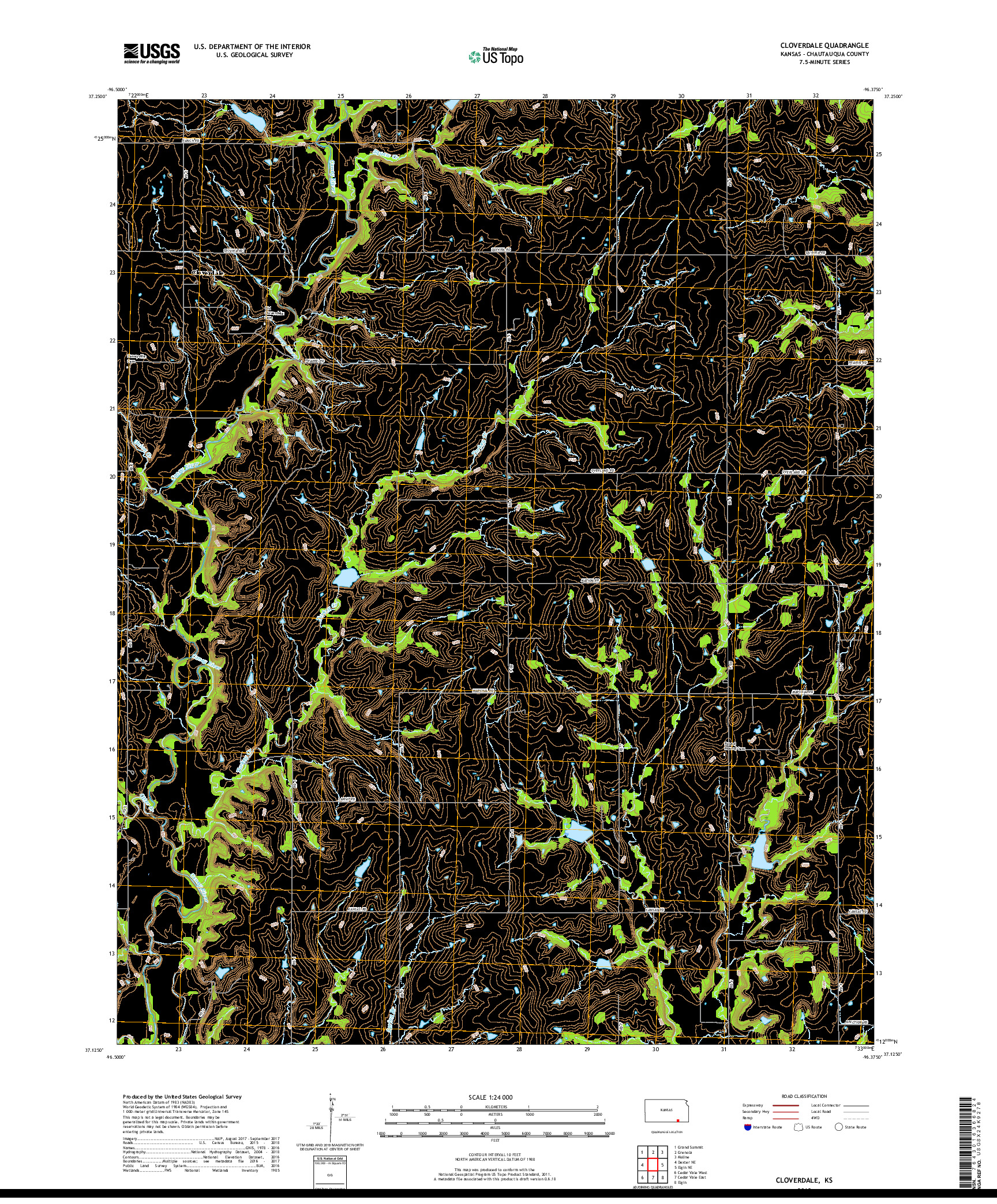 USGS US TOPO 7.5-MINUTE MAP FOR CLOVERDALE, KS 2018