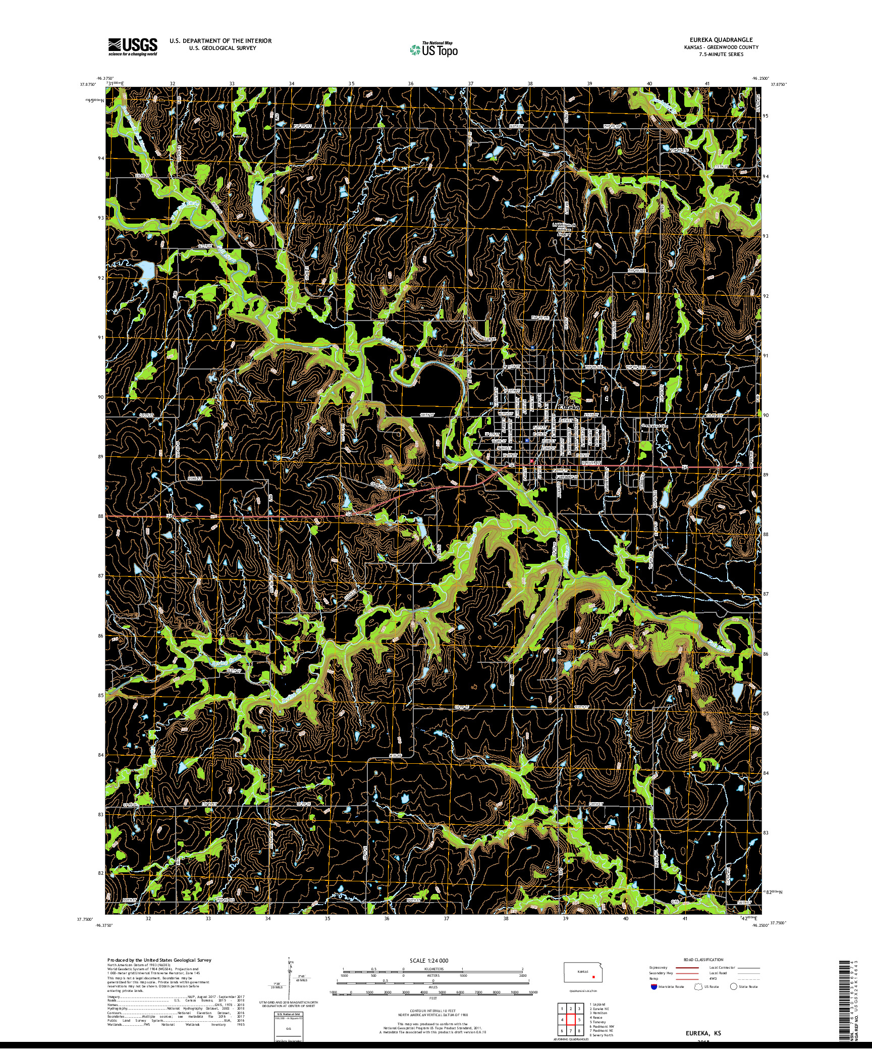 USGS US TOPO 7.5-MINUTE MAP FOR EUREKA, KS 2018