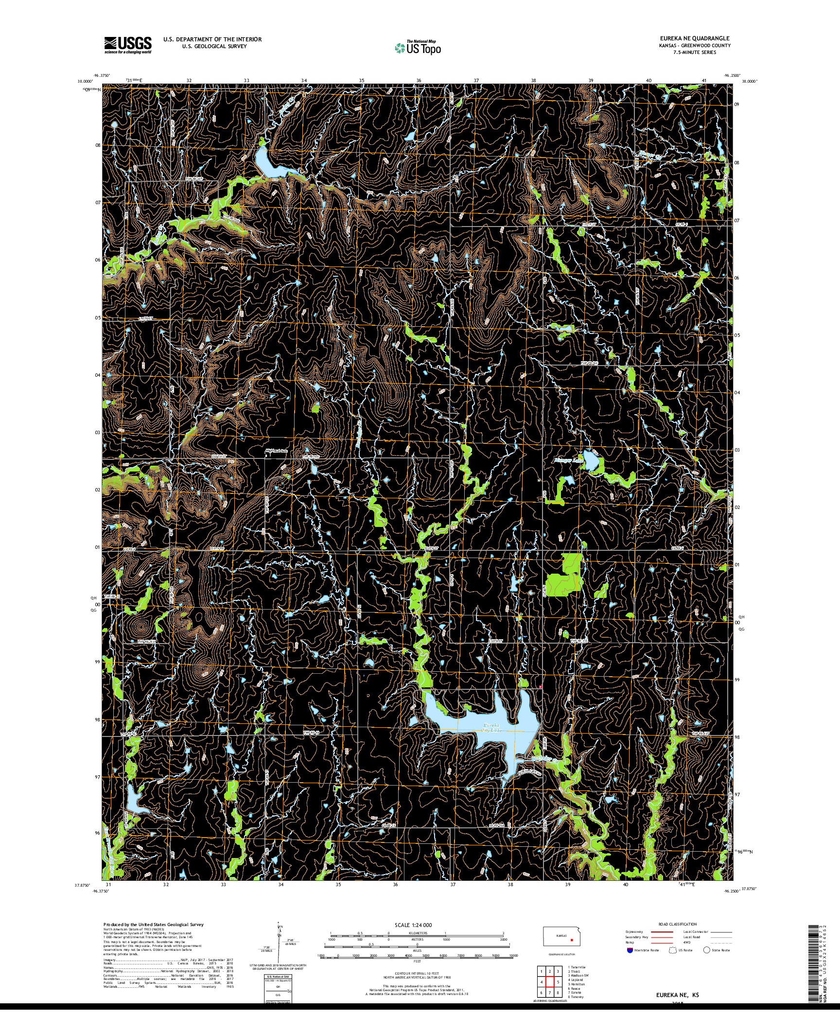 USGS US TOPO 7.5-MINUTE MAP FOR EUREKA NE, KS 2018