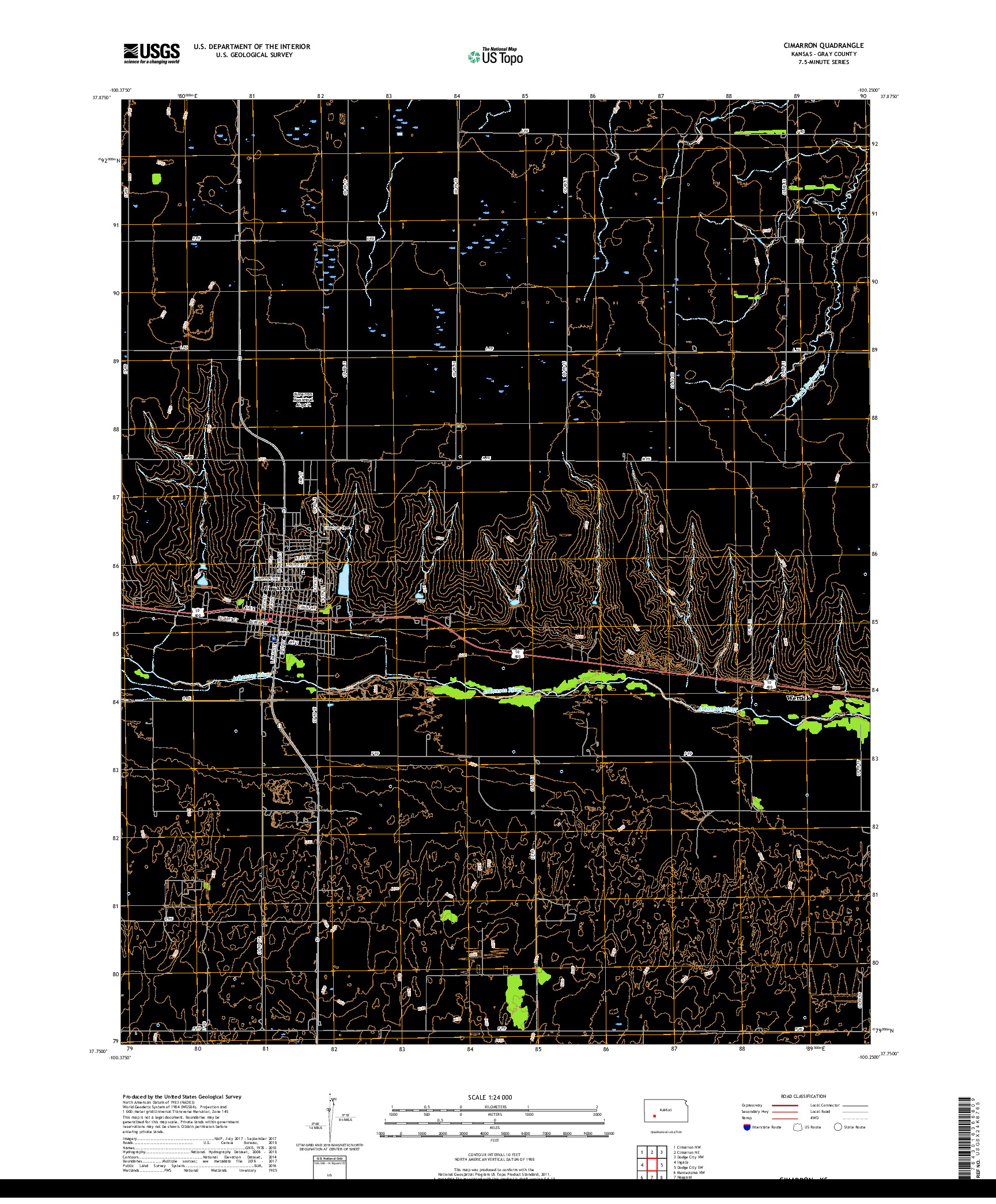 USGS US TOPO 7.5-MINUTE MAP FOR CIMARRON, KS 2018