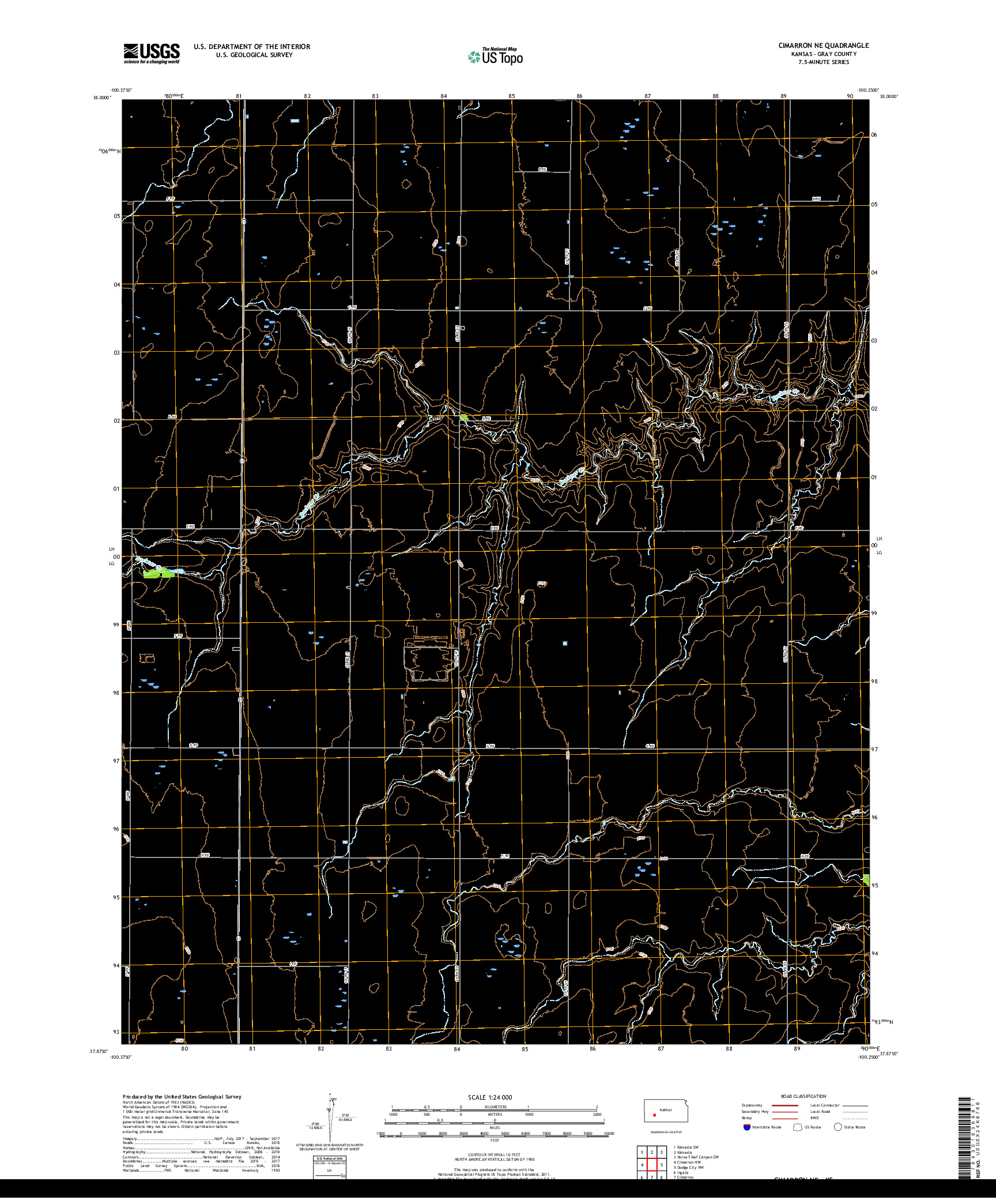 USGS US TOPO 7.5-MINUTE MAP FOR CIMARRON NE, KS 2018