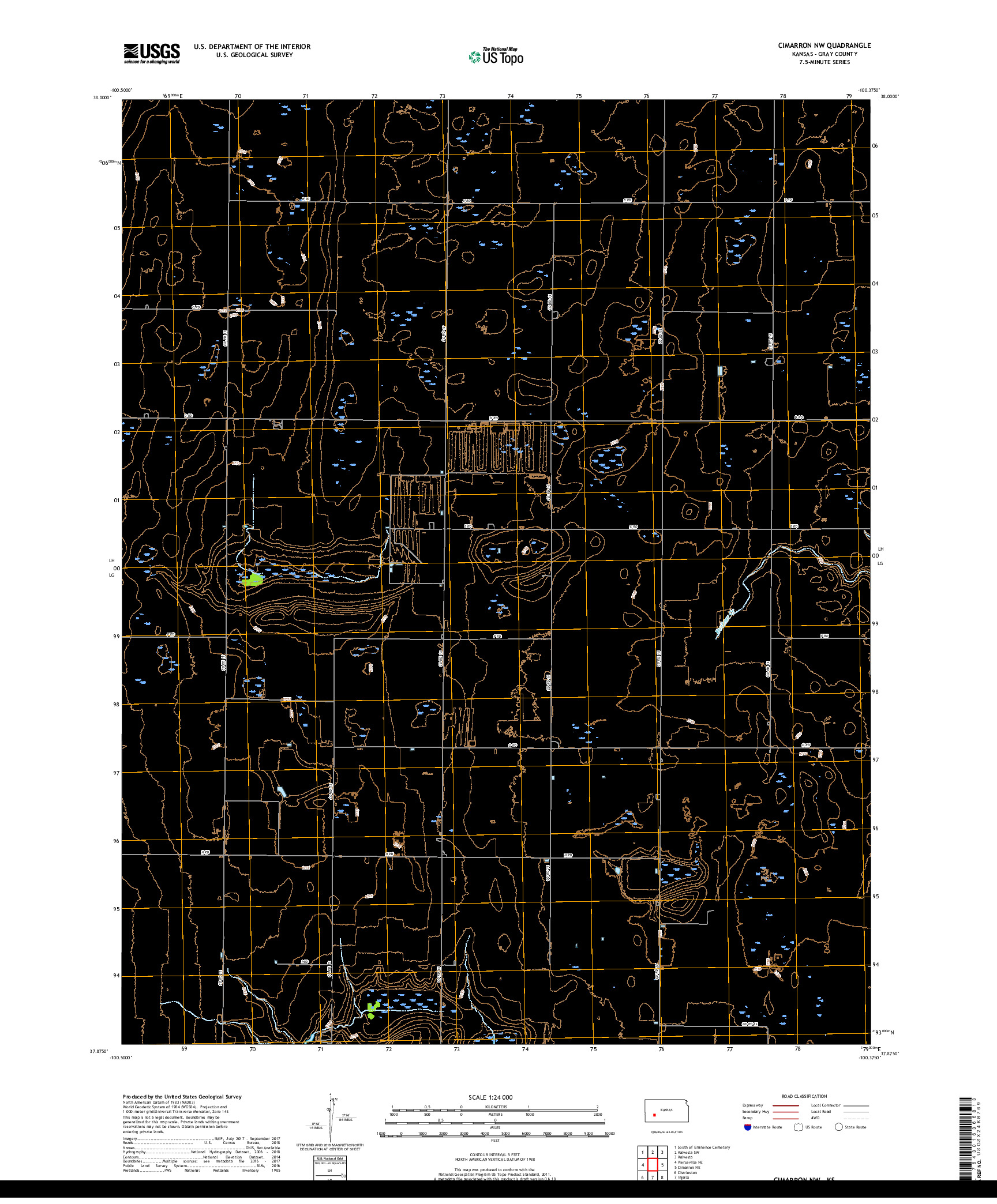 USGS US TOPO 7.5-MINUTE MAP FOR CIMARRON NW, KS 2018