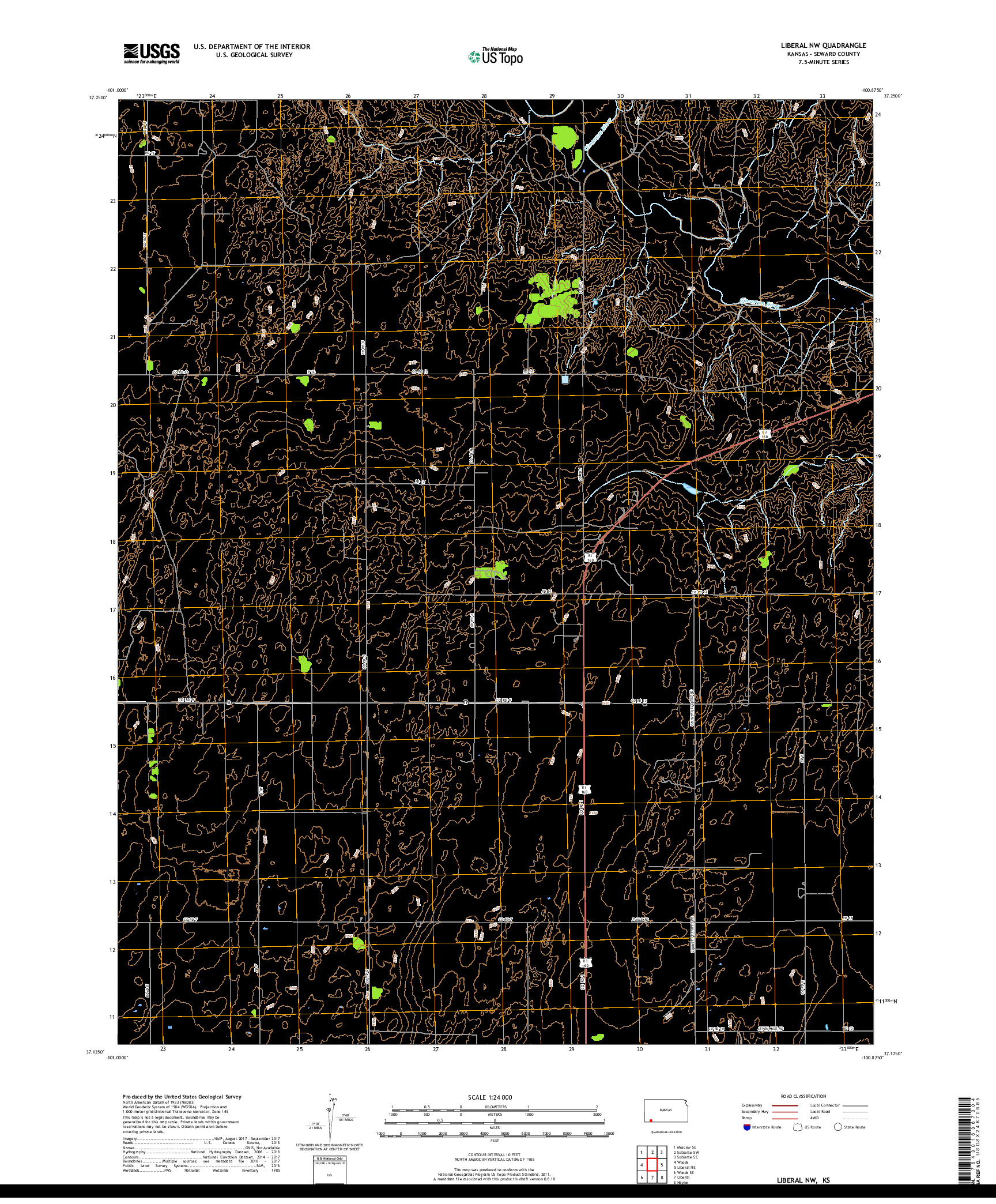 USGS US TOPO 7.5-MINUTE MAP FOR LIBERAL NW, KS 2018