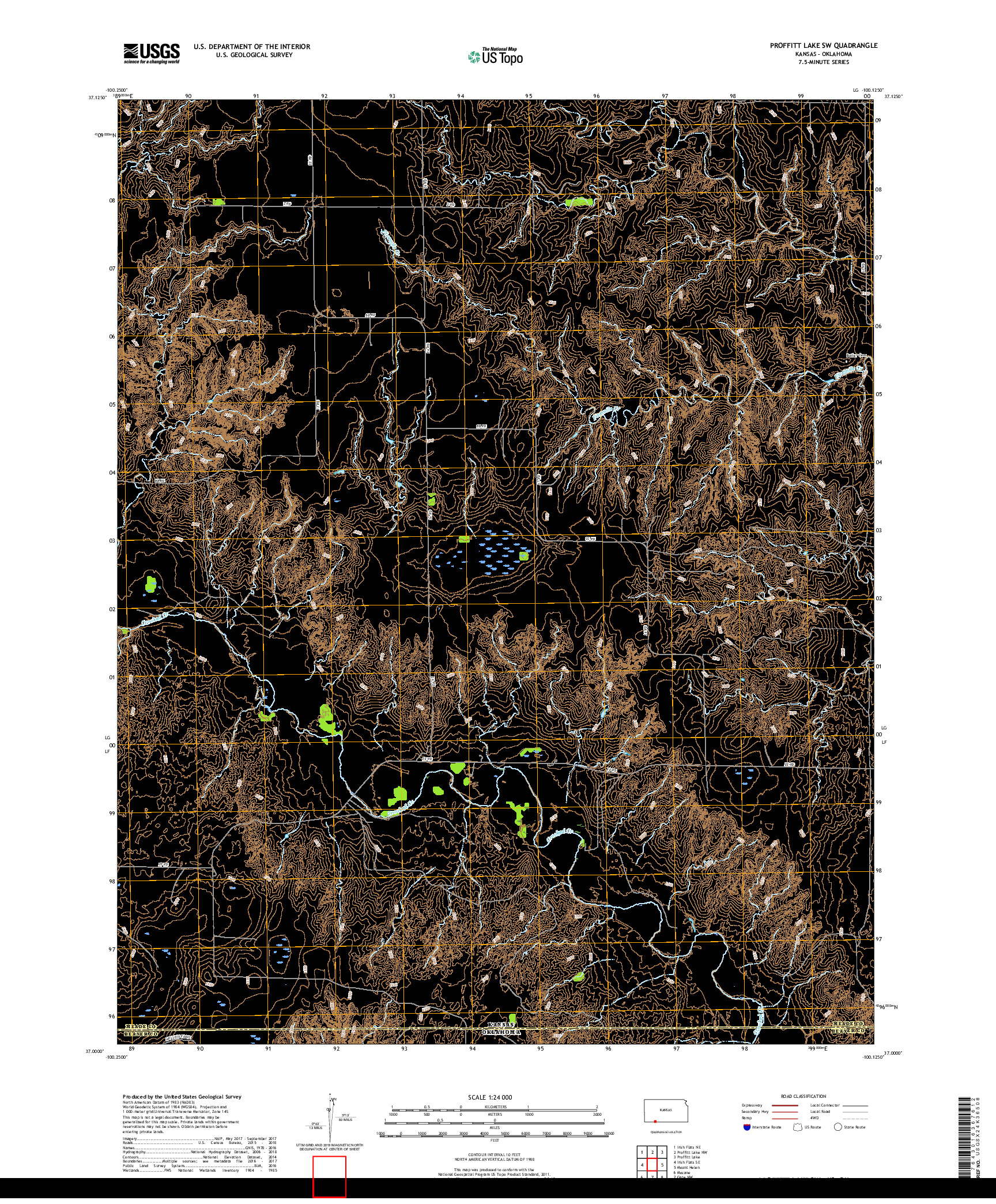 USGS US TOPO 7.5-MINUTE MAP FOR PROFFITT LAKE SW, KS,OK 2018