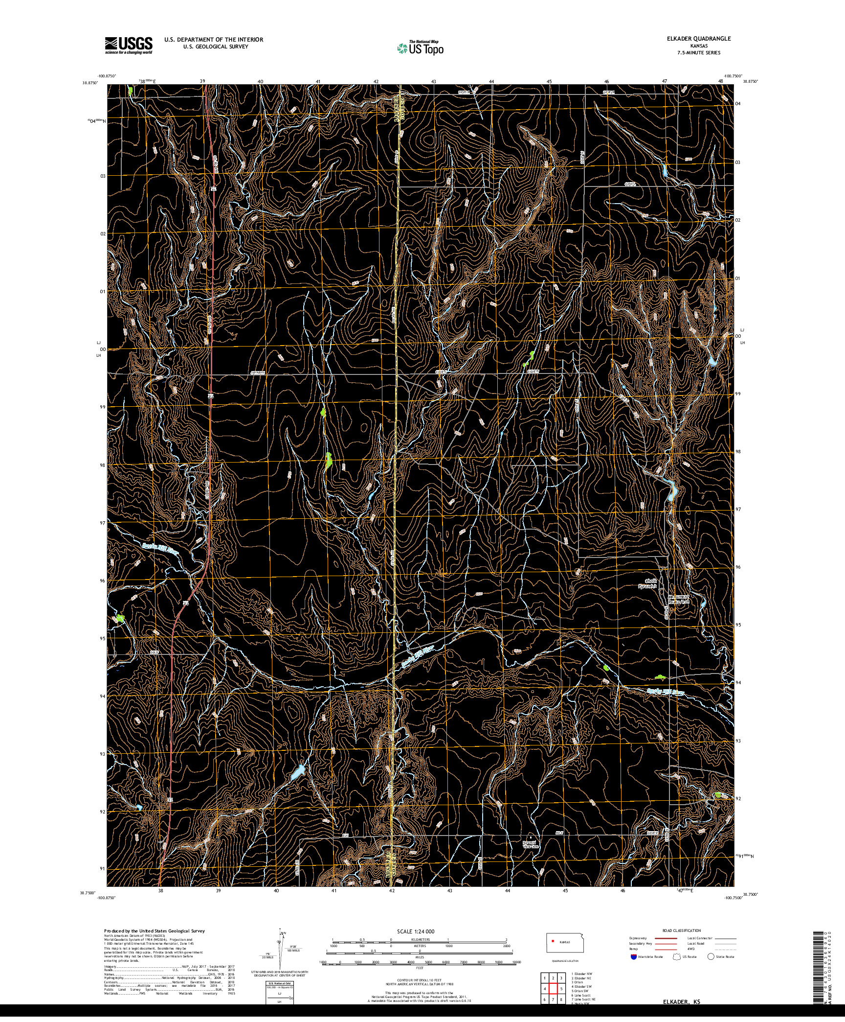 USGS US TOPO 7.5-MINUTE MAP FOR ELKADER, KS 2018