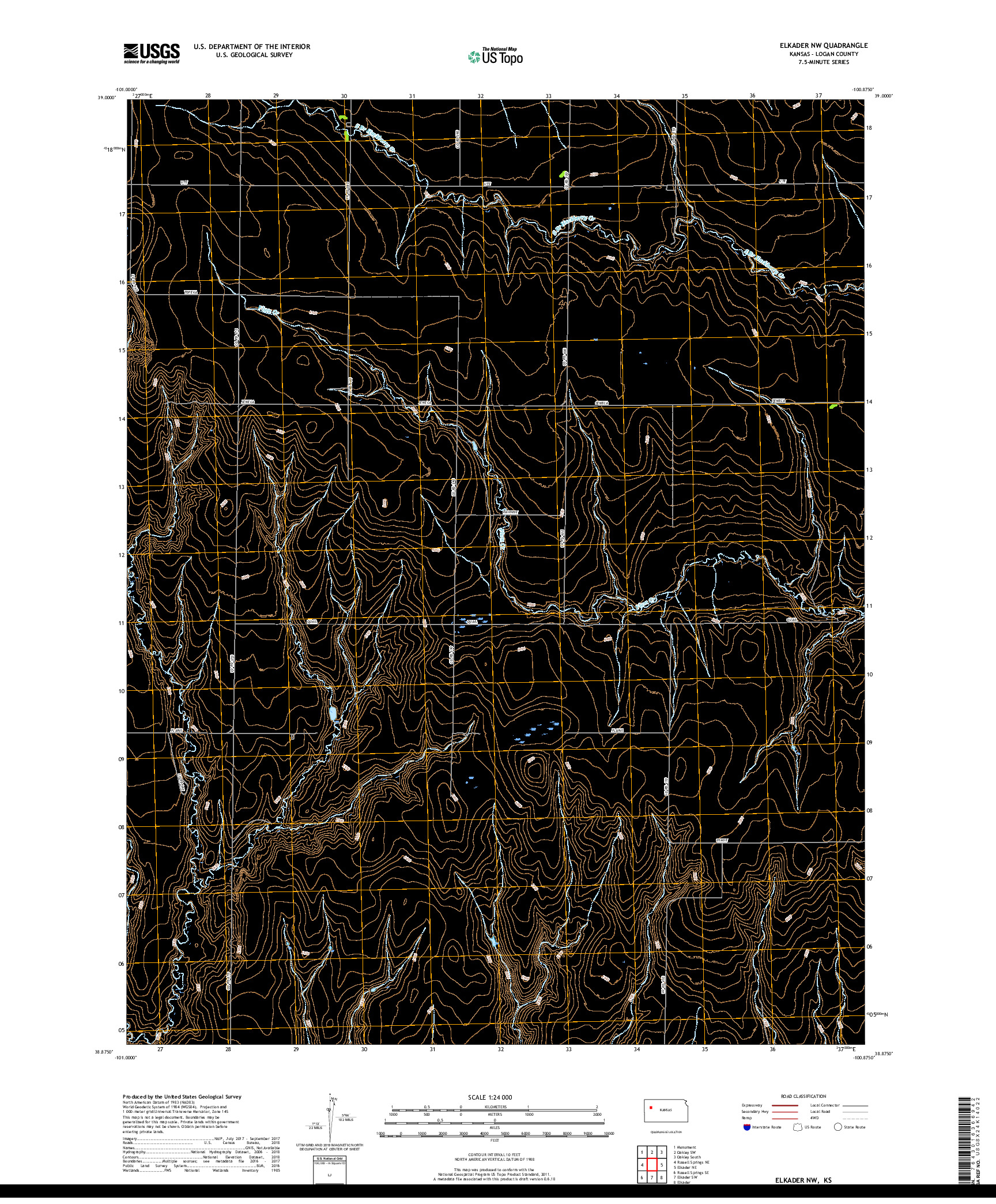 USGS US TOPO 7.5-MINUTE MAP FOR ELKADER NW, KS 2018