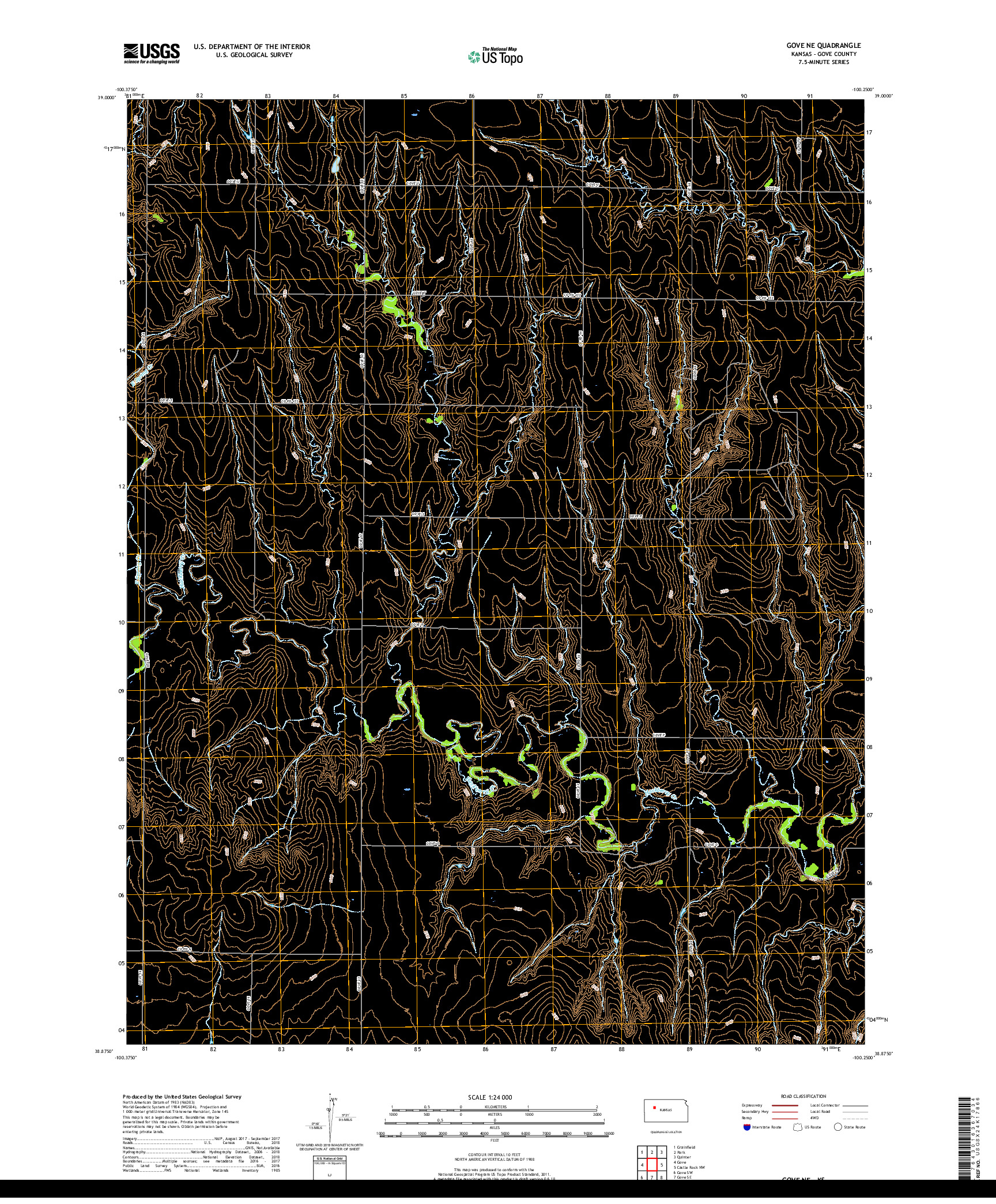 USGS US TOPO 7.5-MINUTE MAP FOR GOVE NE, KS 2018