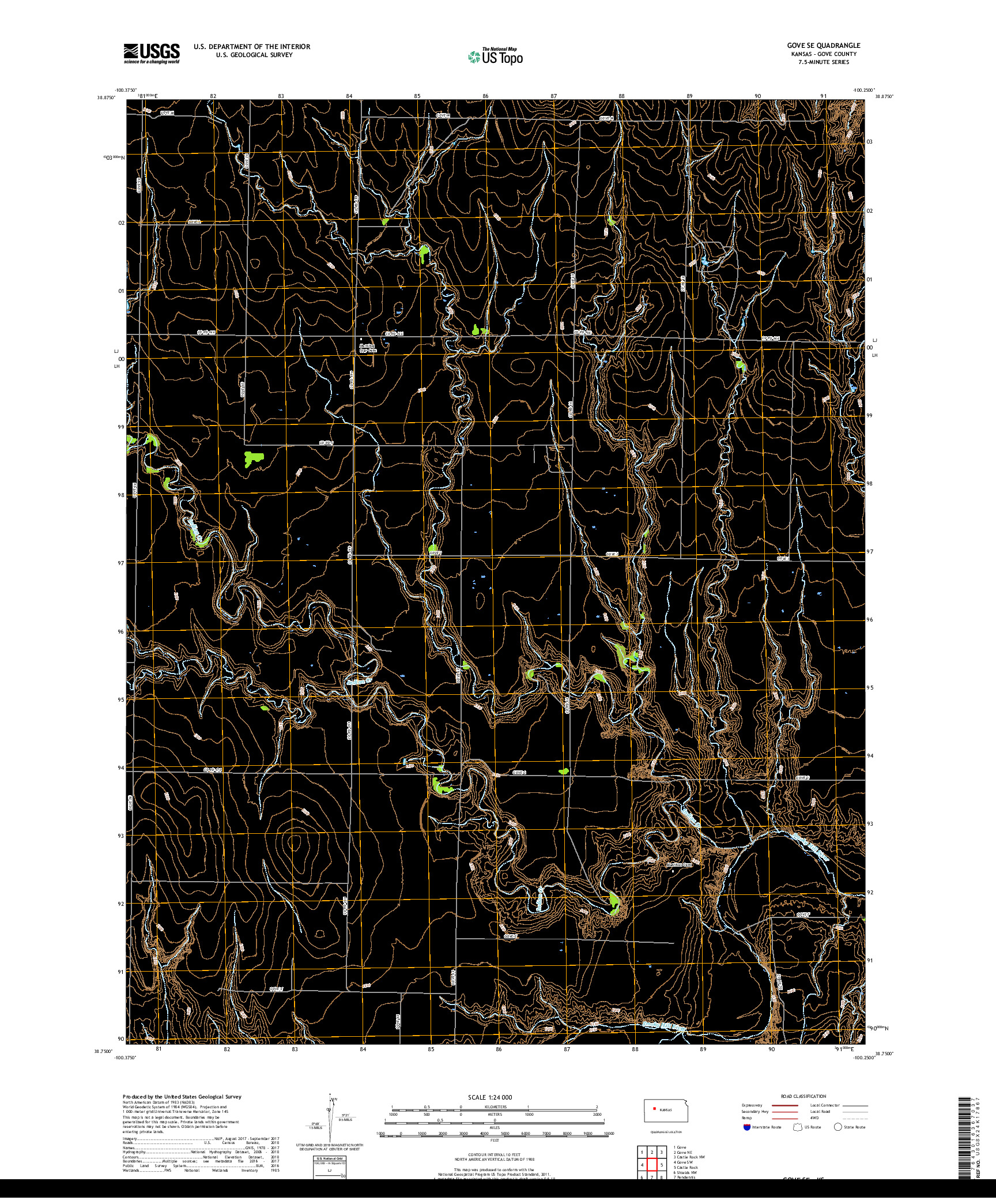 USGS US TOPO 7.5-MINUTE MAP FOR GOVE SE, KS 2018