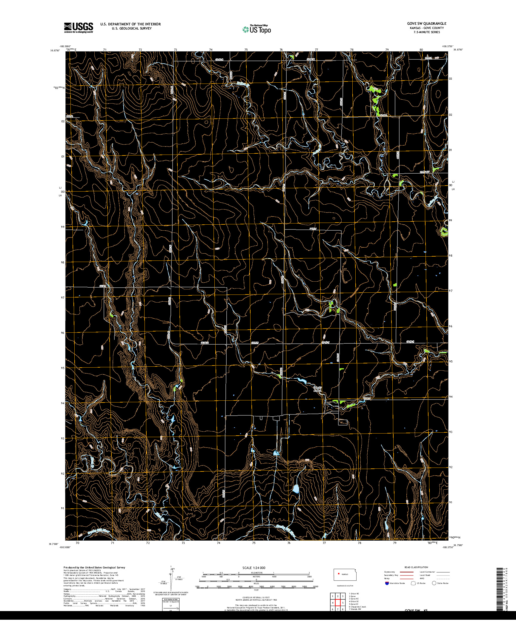 USGS US TOPO 7.5-MINUTE MAP FOR GOVE SW, KS 2018