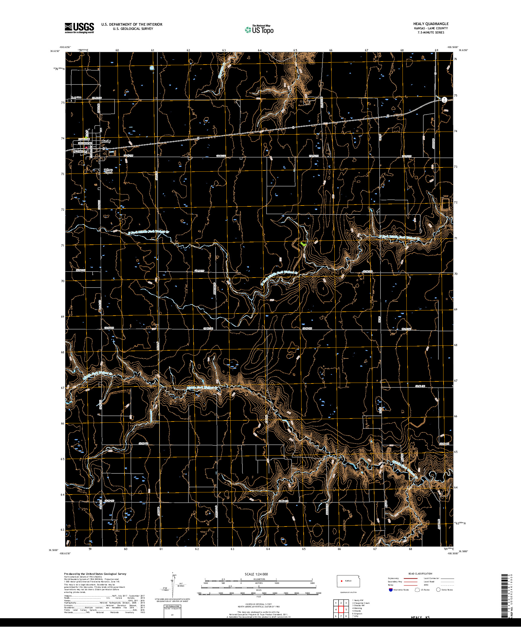 USGS US TOPO 7.5-MINUTE MAP FOR HEALY, KS 2018