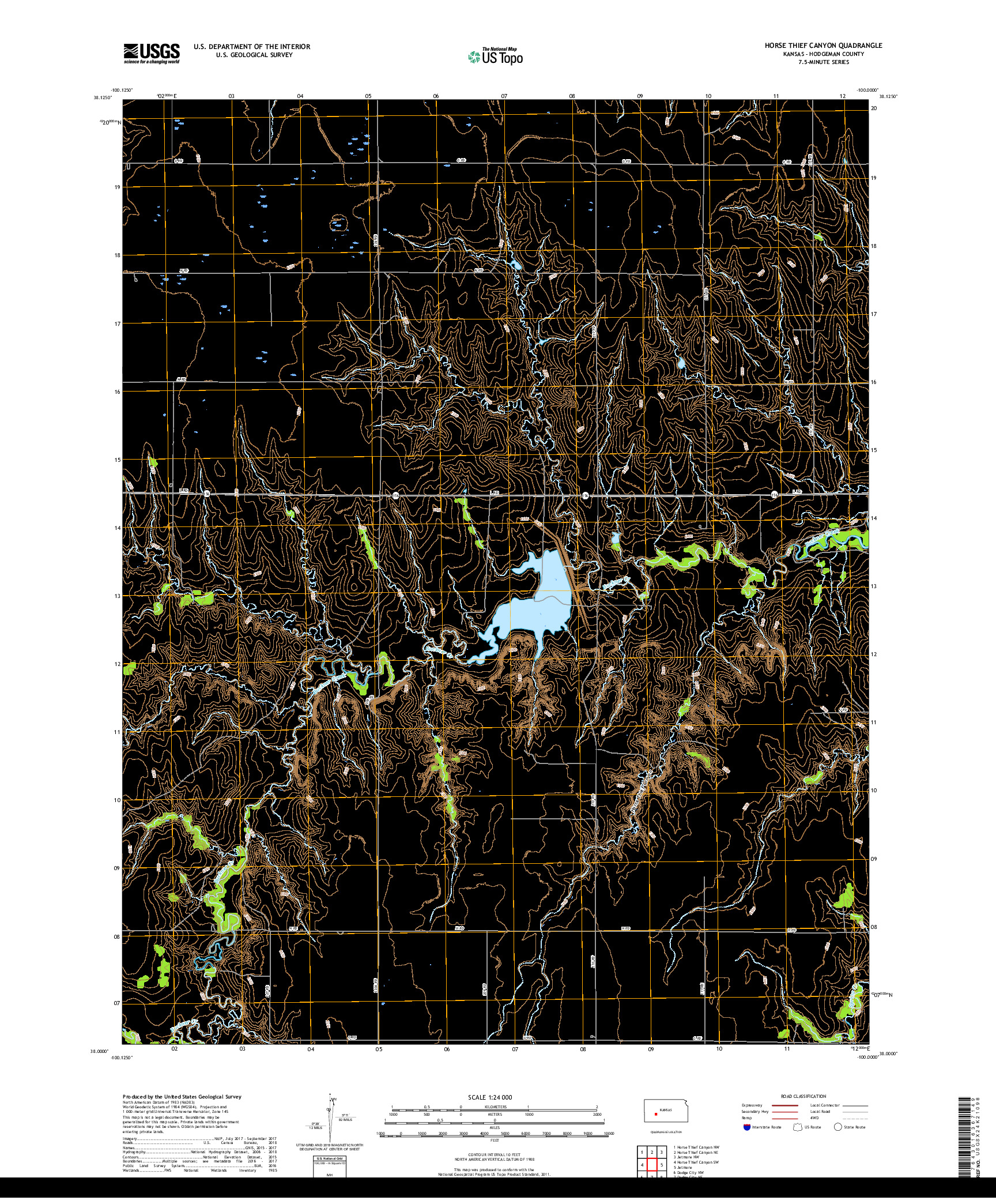 USGS US TOPO 7.5-MINUTE MAP FOR HORSE THIEF CANYON, KS 2018