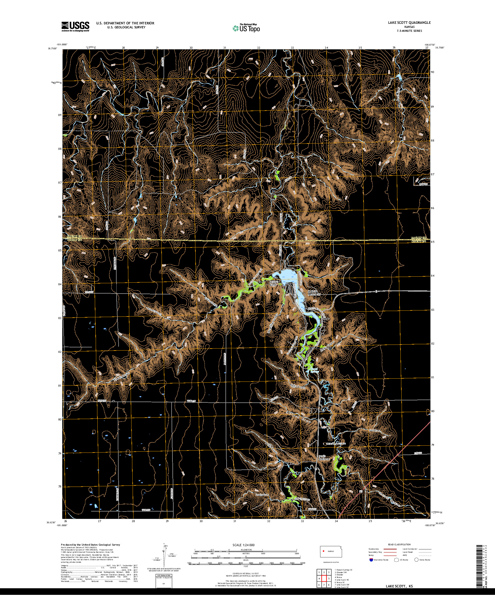 USGS US TOPO 7.5-MINUTE MAP FOR LAKE SCOTT, KS 2018