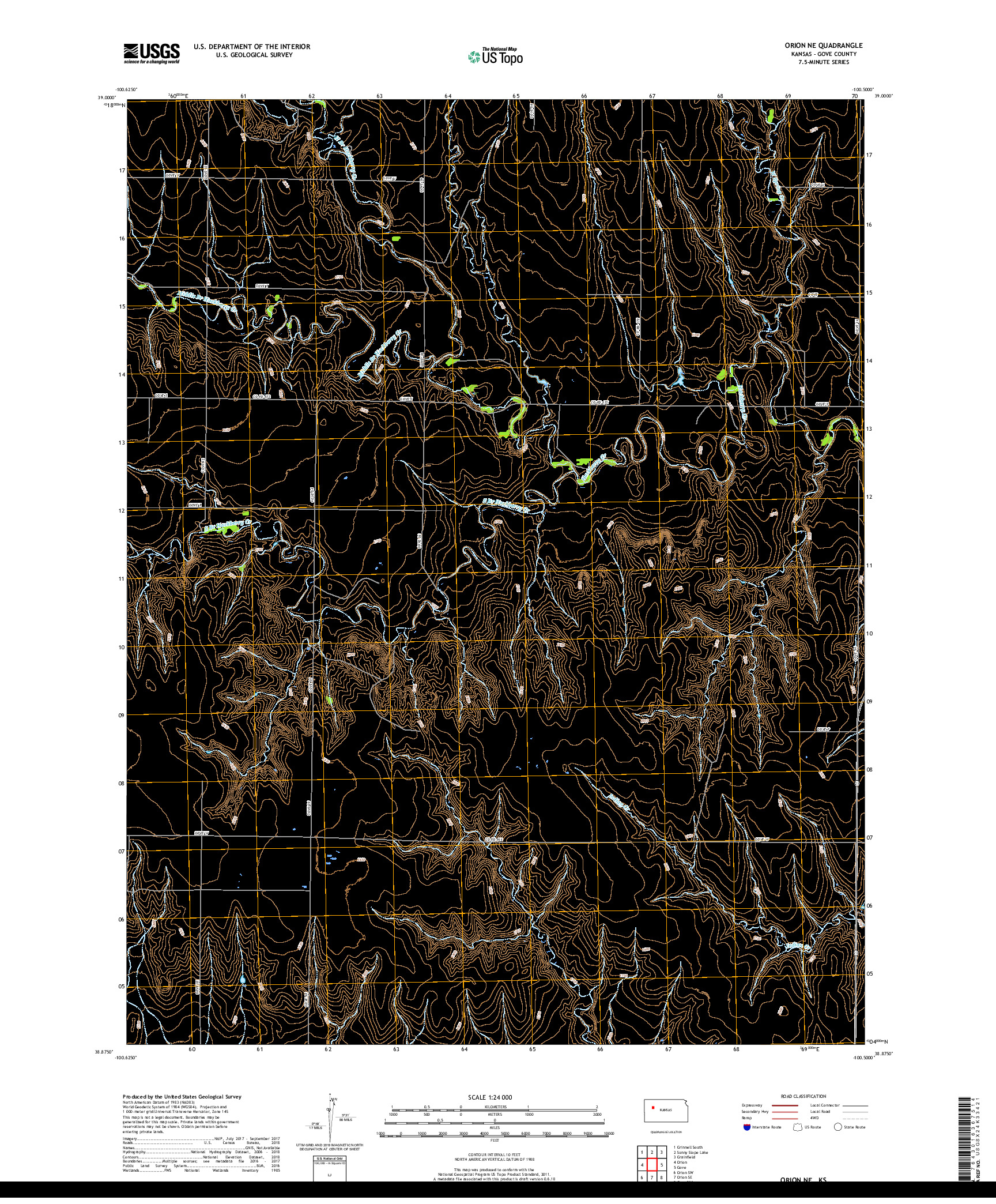 USGS US TOPO 7.5-MINUTE MAP FOR ORION NE, KS 2018