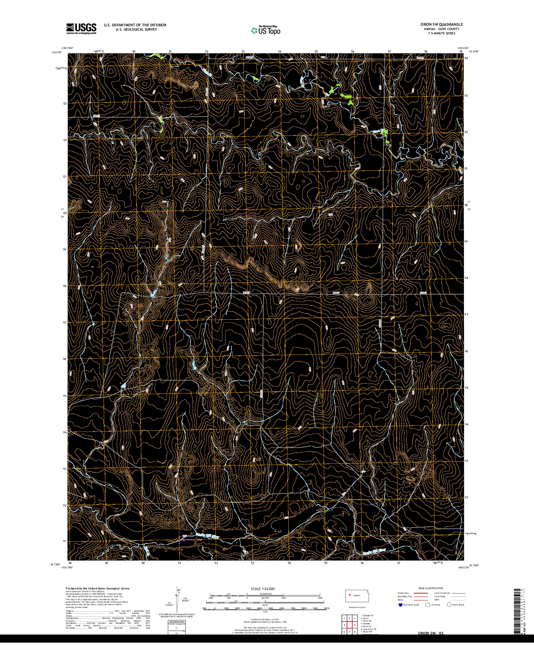 USGS US TOPO 7.5-MINUTE MAP FOR ORION SW, KS 2018
