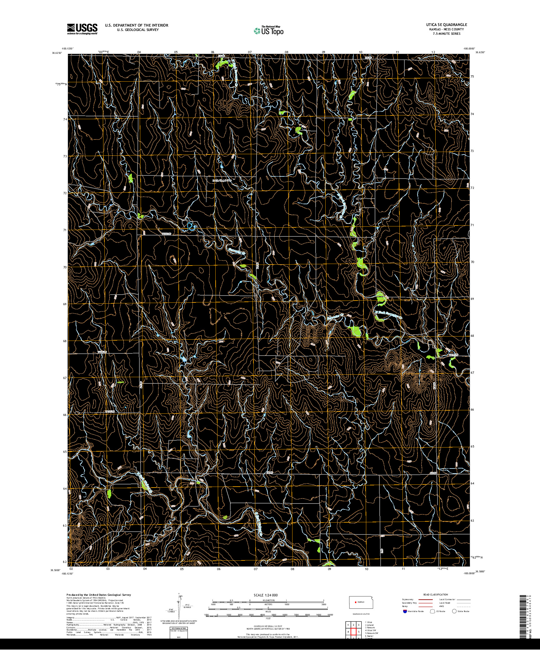 USGS US TOPO 7.5-MINUTE MAP FOR UTICA SE, KS 2018
