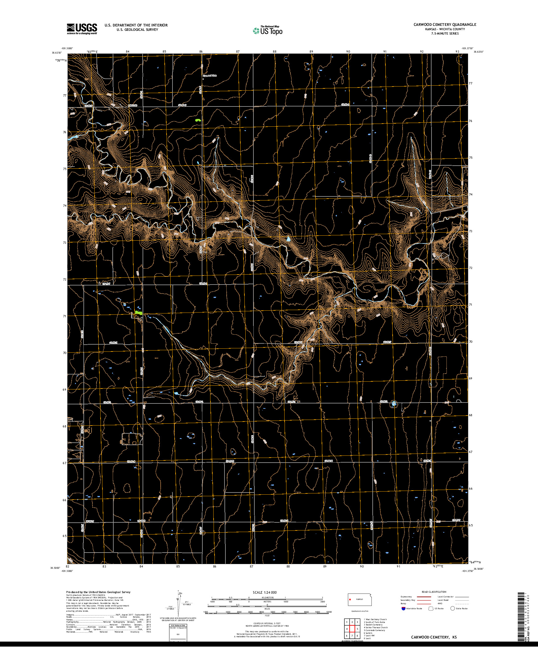 USGS US TOPO 7.5-MINUTE MAP FOR CARWOOD CEMETERY, KS 2018