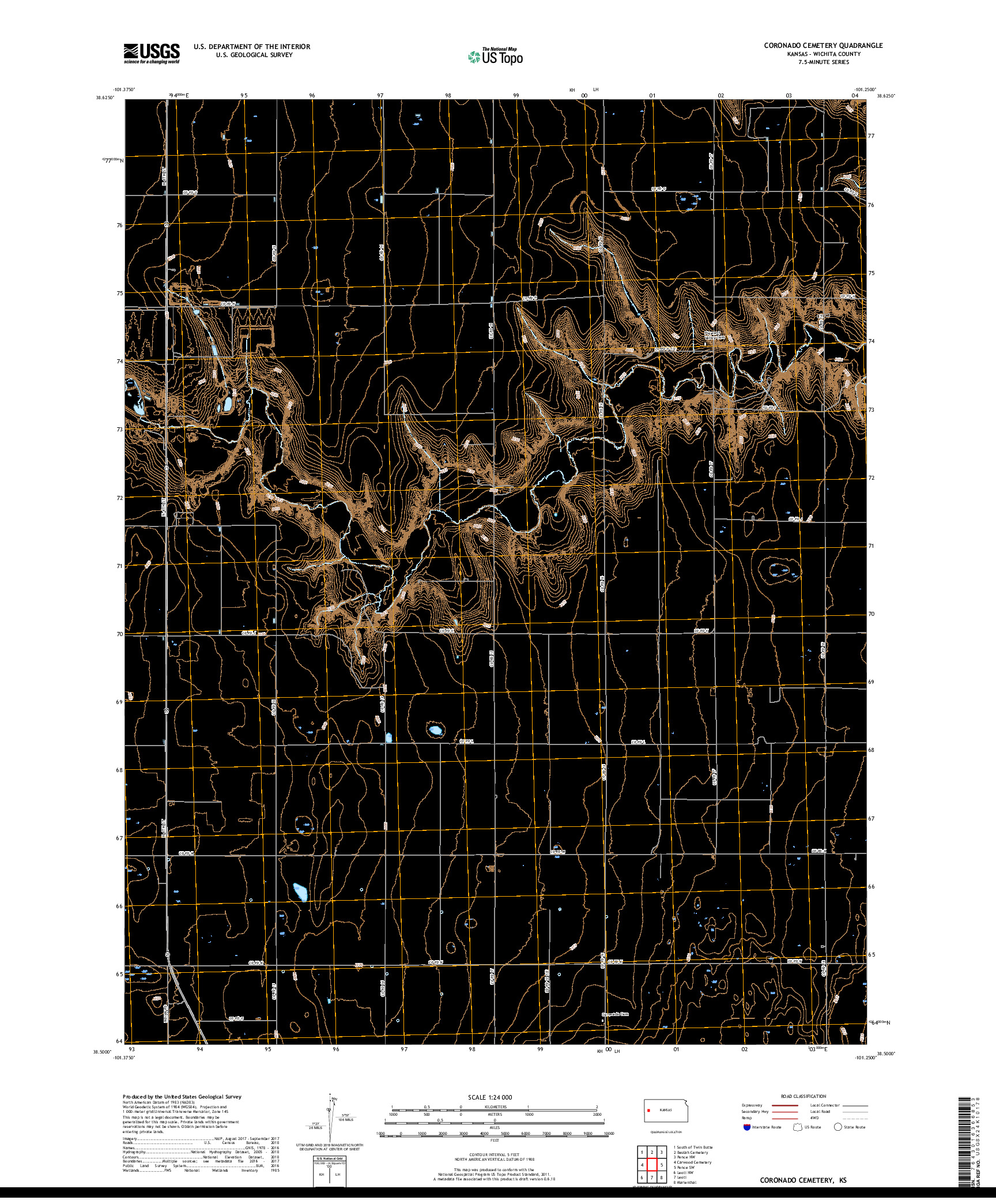 USGS US TOPO 7.5-MINUTE MAP FOR CORONADO CEMETERY, KS 2018