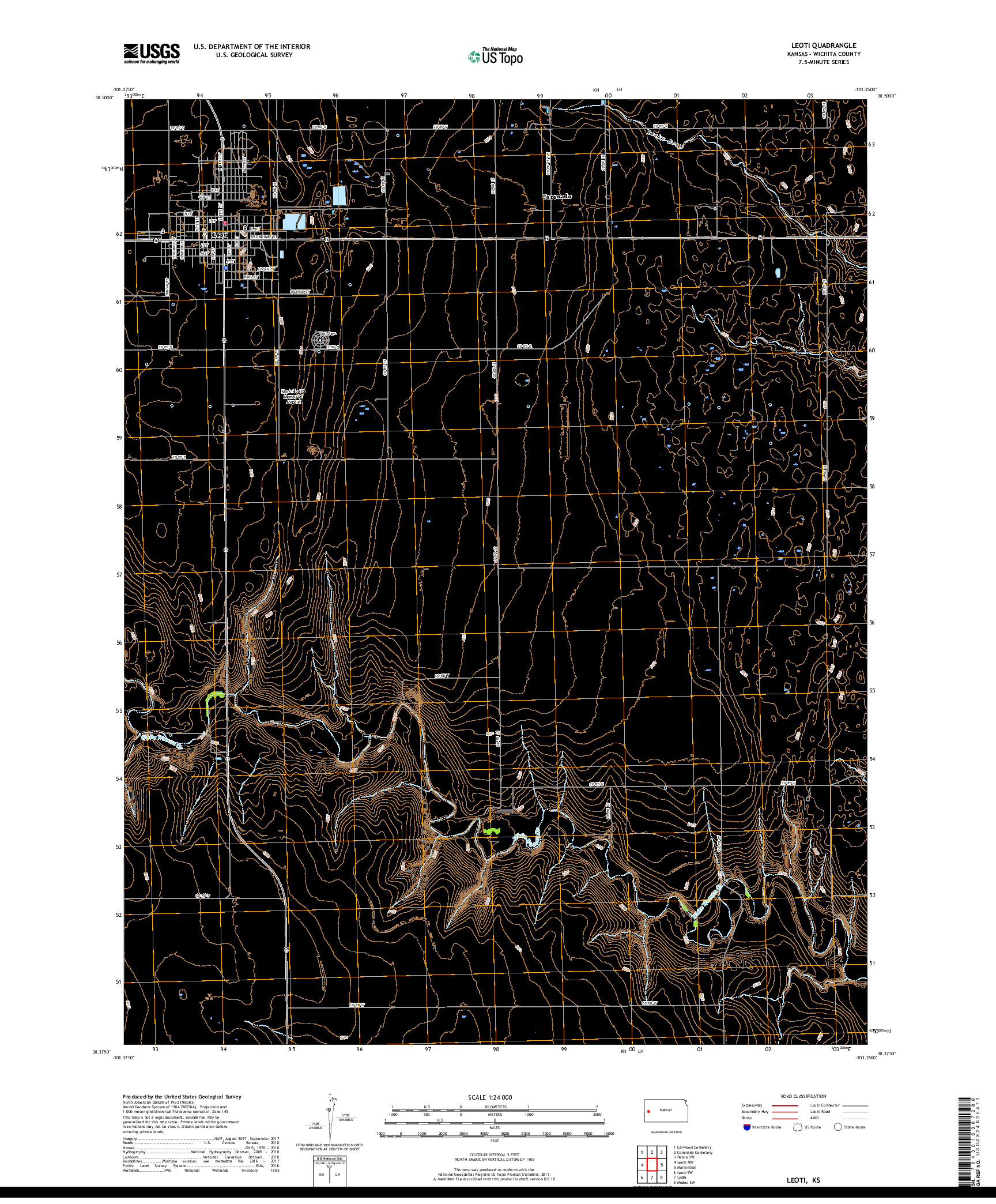 USGS US TOPO 7.5-MINUTE MAP FOR LEOTI, KS 2018