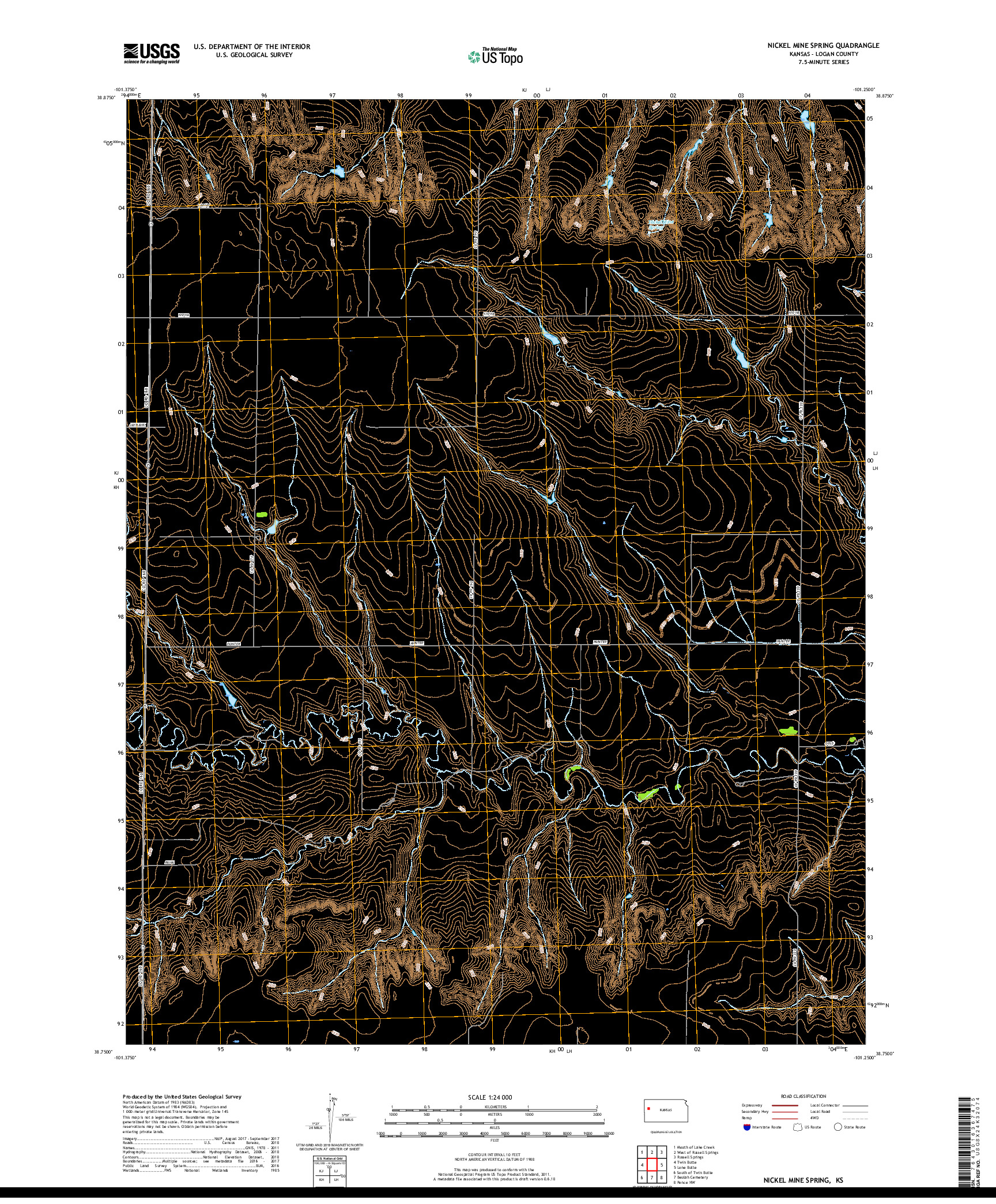 USGS US TOPO 7.5-MINUTE MAP FOR NICKEL MINE SPRING, KS 2018