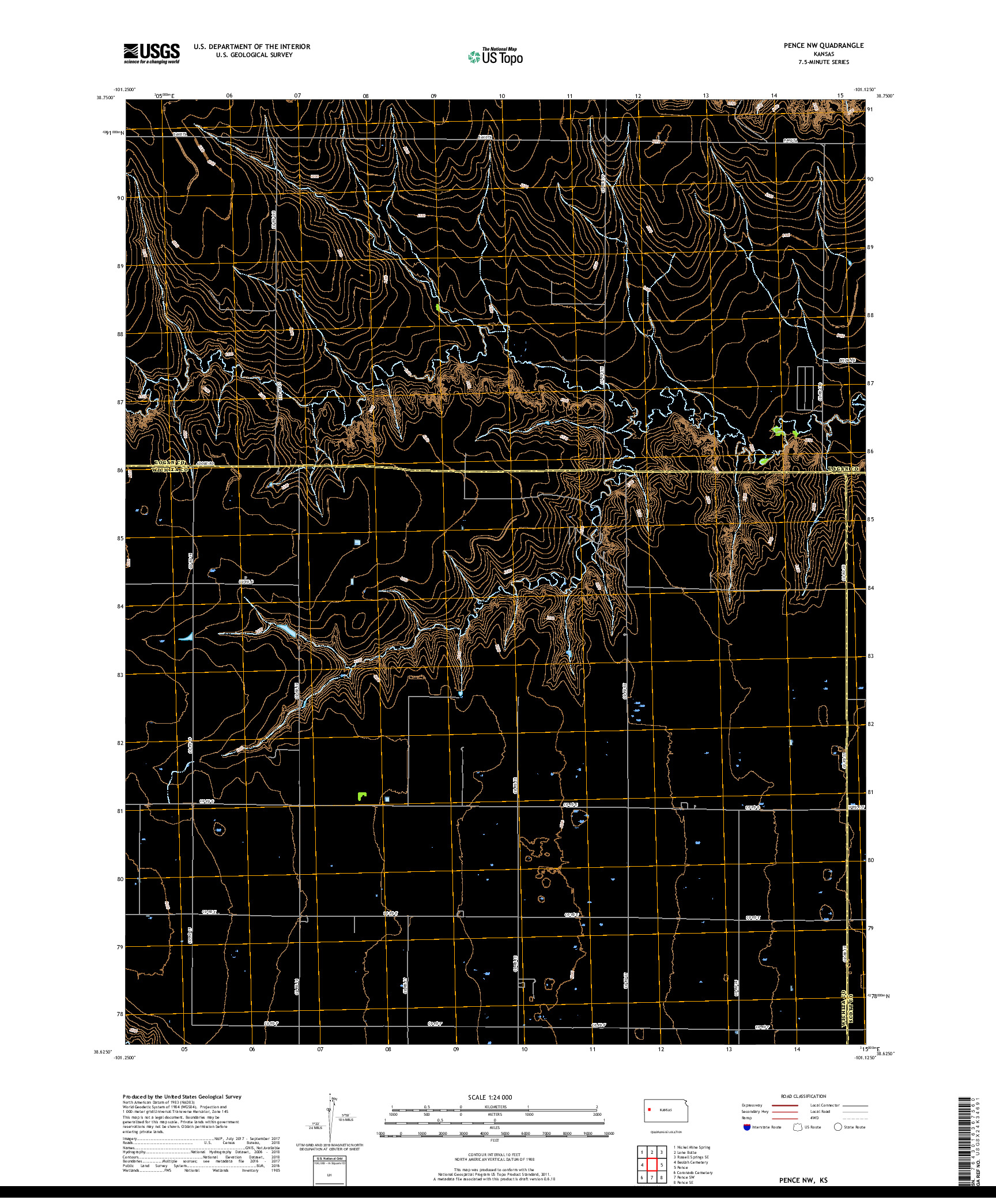 USGS US TOPO 7.5-MINUTE MAP FOR PENCE NW, KS 2018