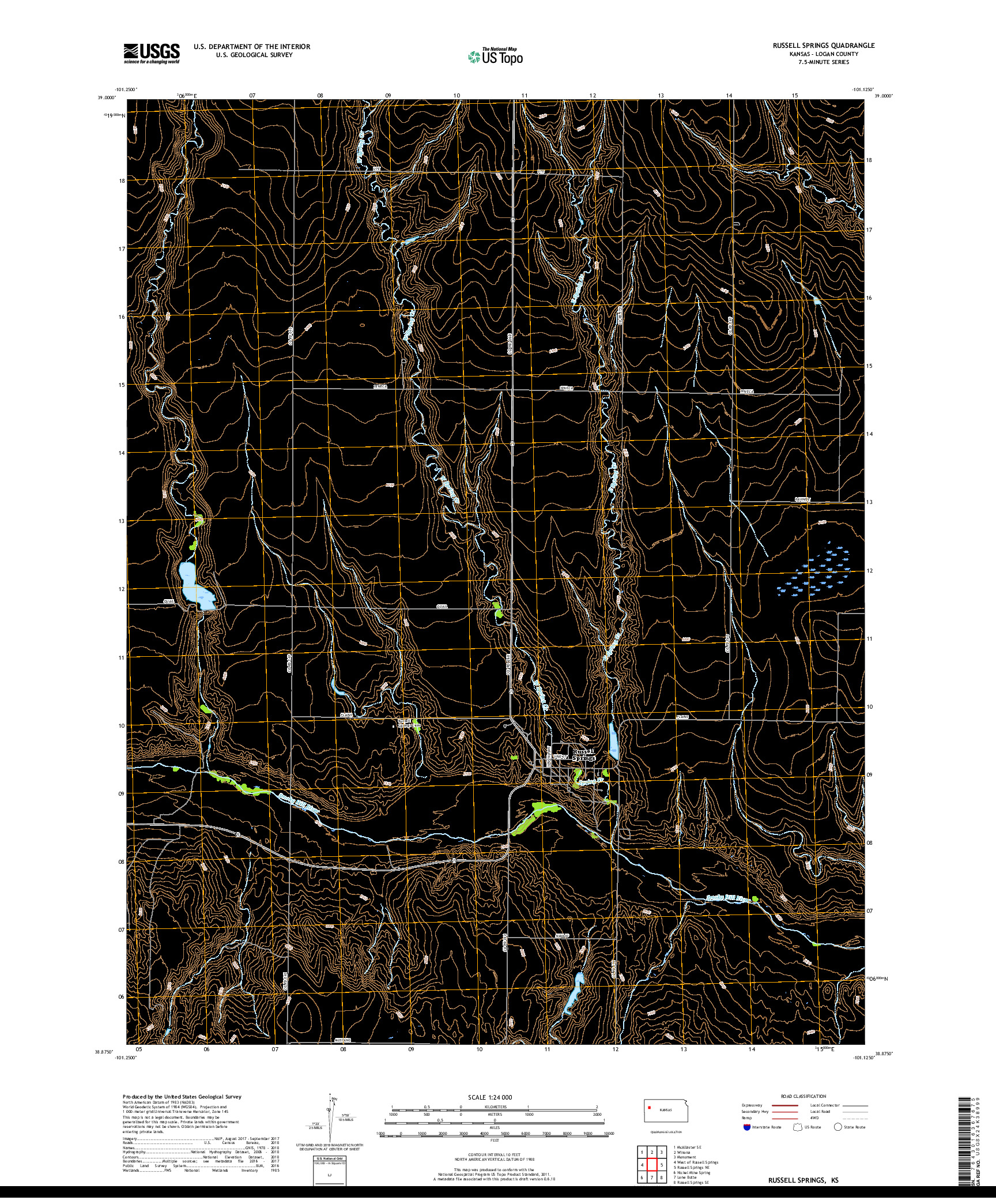 USGS US TOPO 7.5-MINUTE MAP FOR RUSSELL SPRINGS, KS 2018