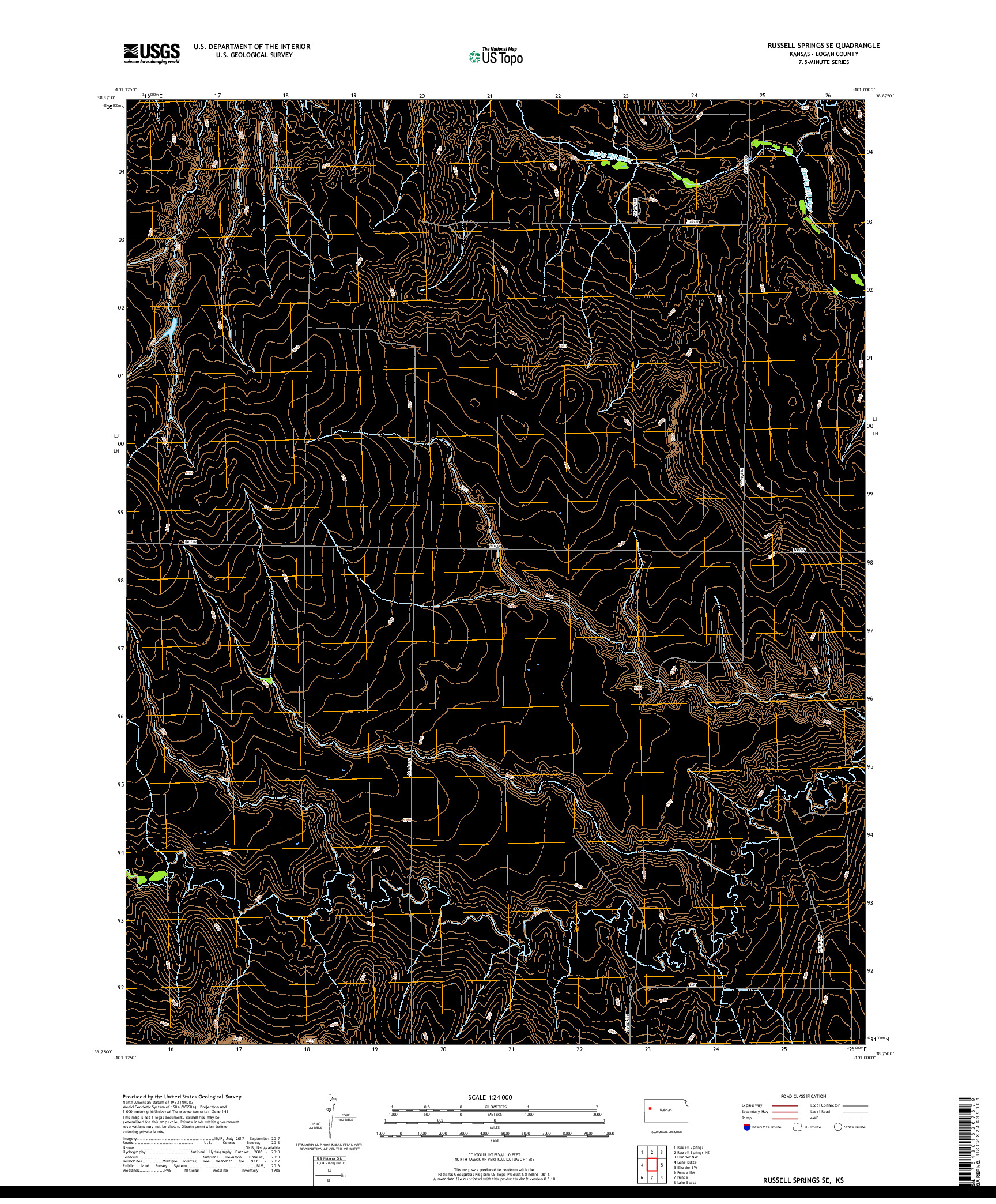 USGS US TOPO 7.5-MINUTE MAP FOR RUSSELL SPRINGS SE, KS 2018