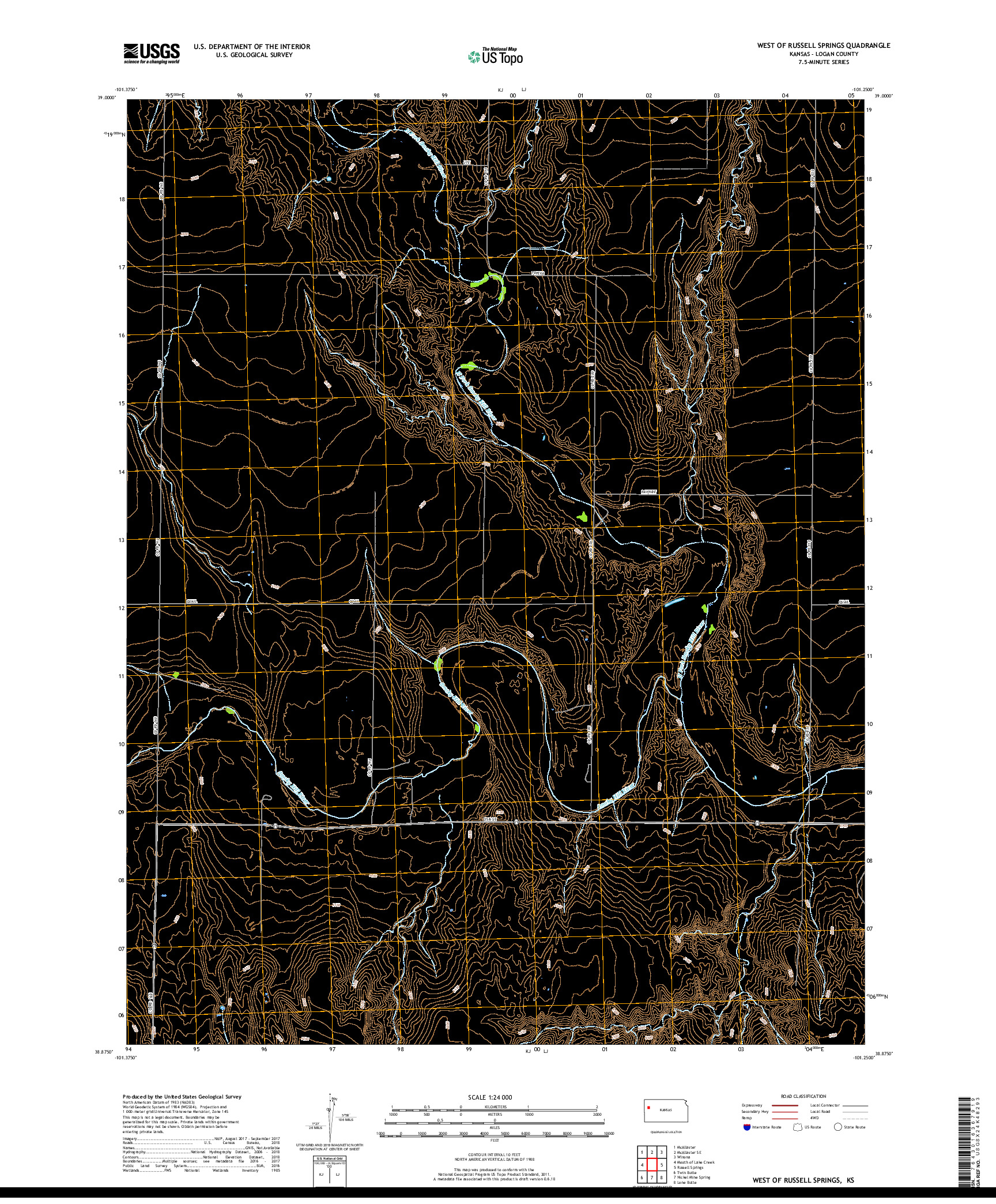 USGS US TOPO 7.5-MINUTE MAP FOR WEST OF RUSSELL SPRINGS, KS 2018