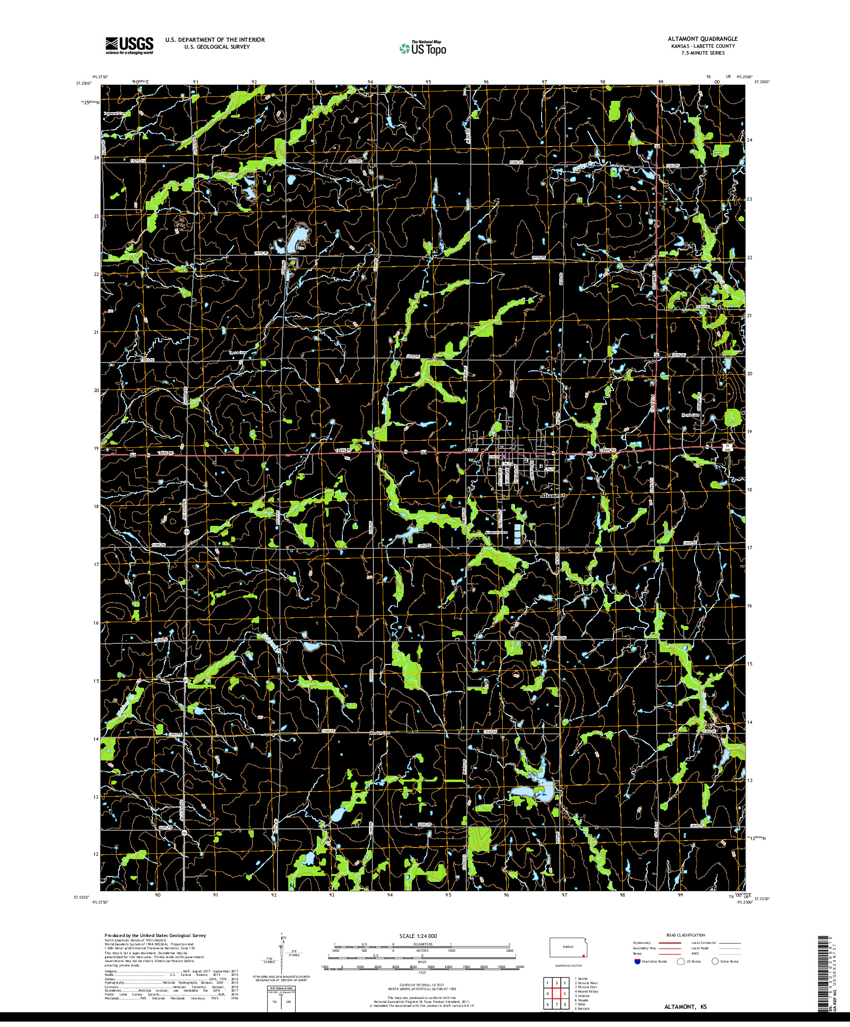 USGS US TOPO 7.5-MINUTE MAP FOR ALTAMONT, KS 2018