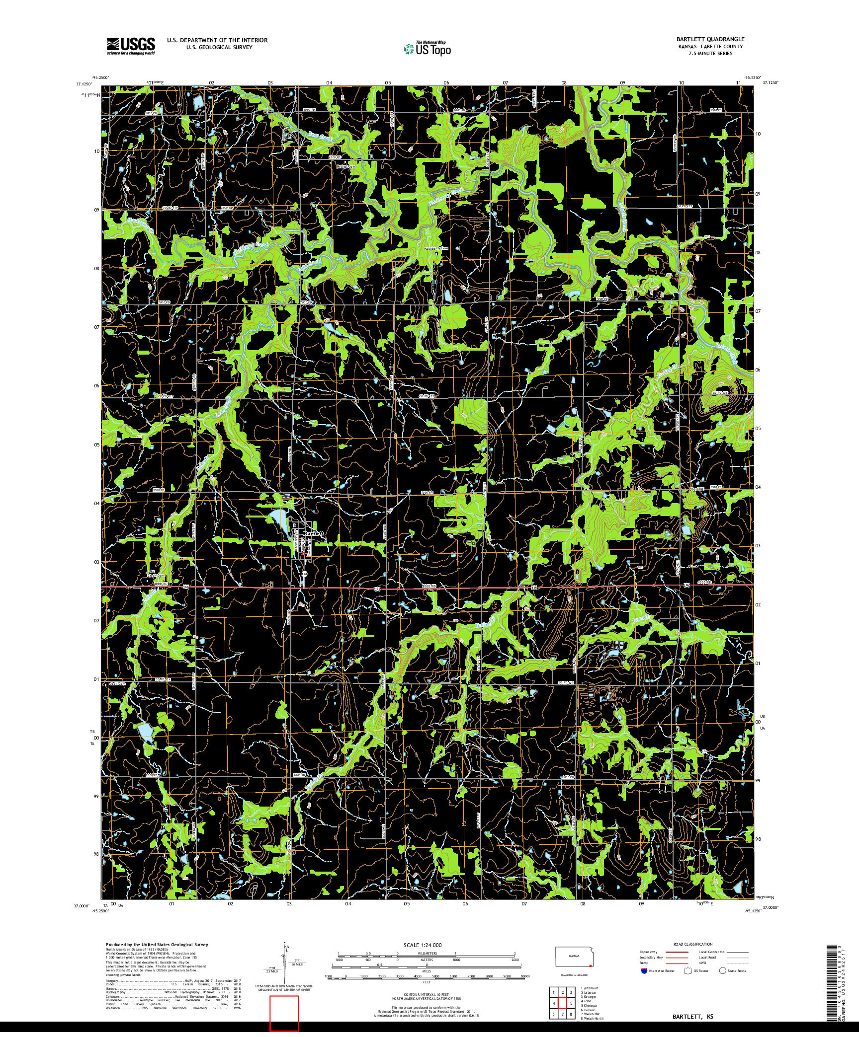 USGS US TOPO 7.5-MINUTE MAP FOR BARTLETT, KS 2018