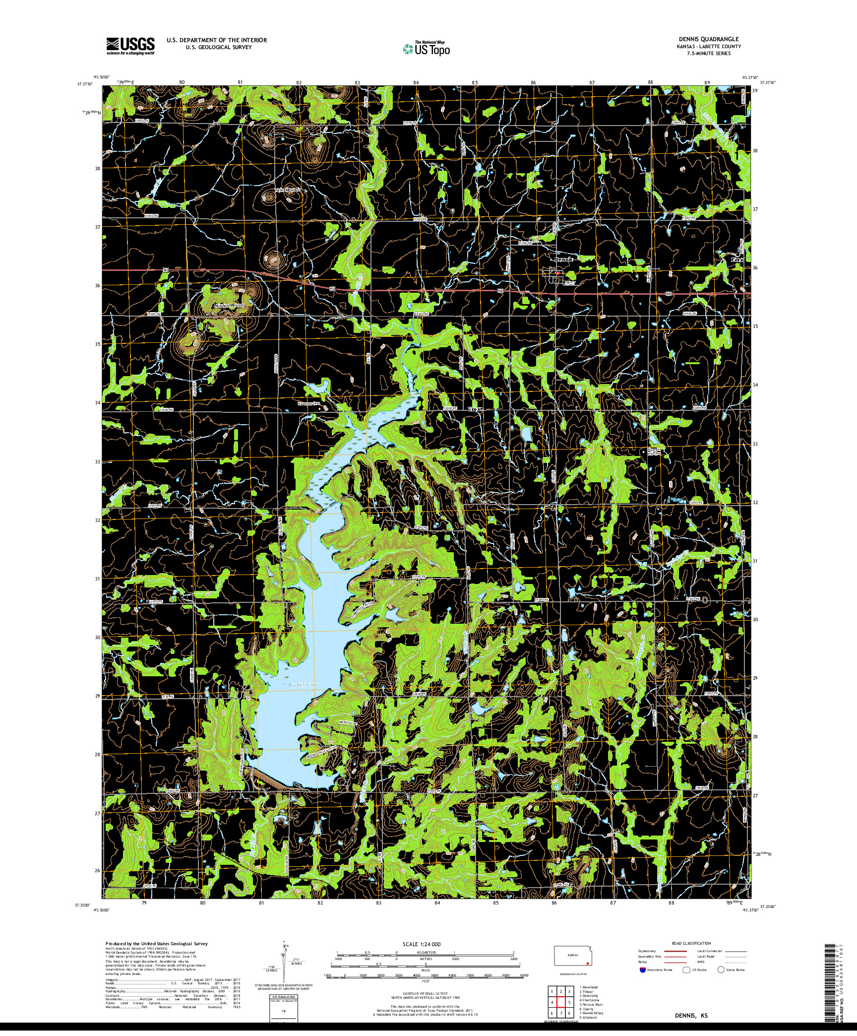 USGS US TOPO 7.5-MINUTE MAP FOR DENNIS, KS 2018