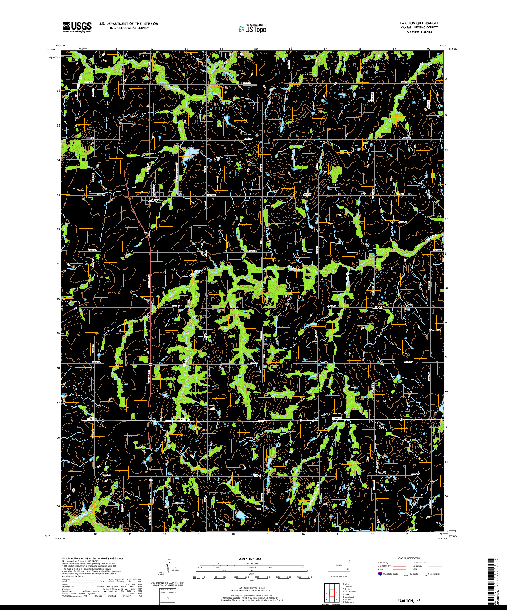 USGS US TOPO 7.5-MINUTE MAP FOR EARLTON, KS 2018