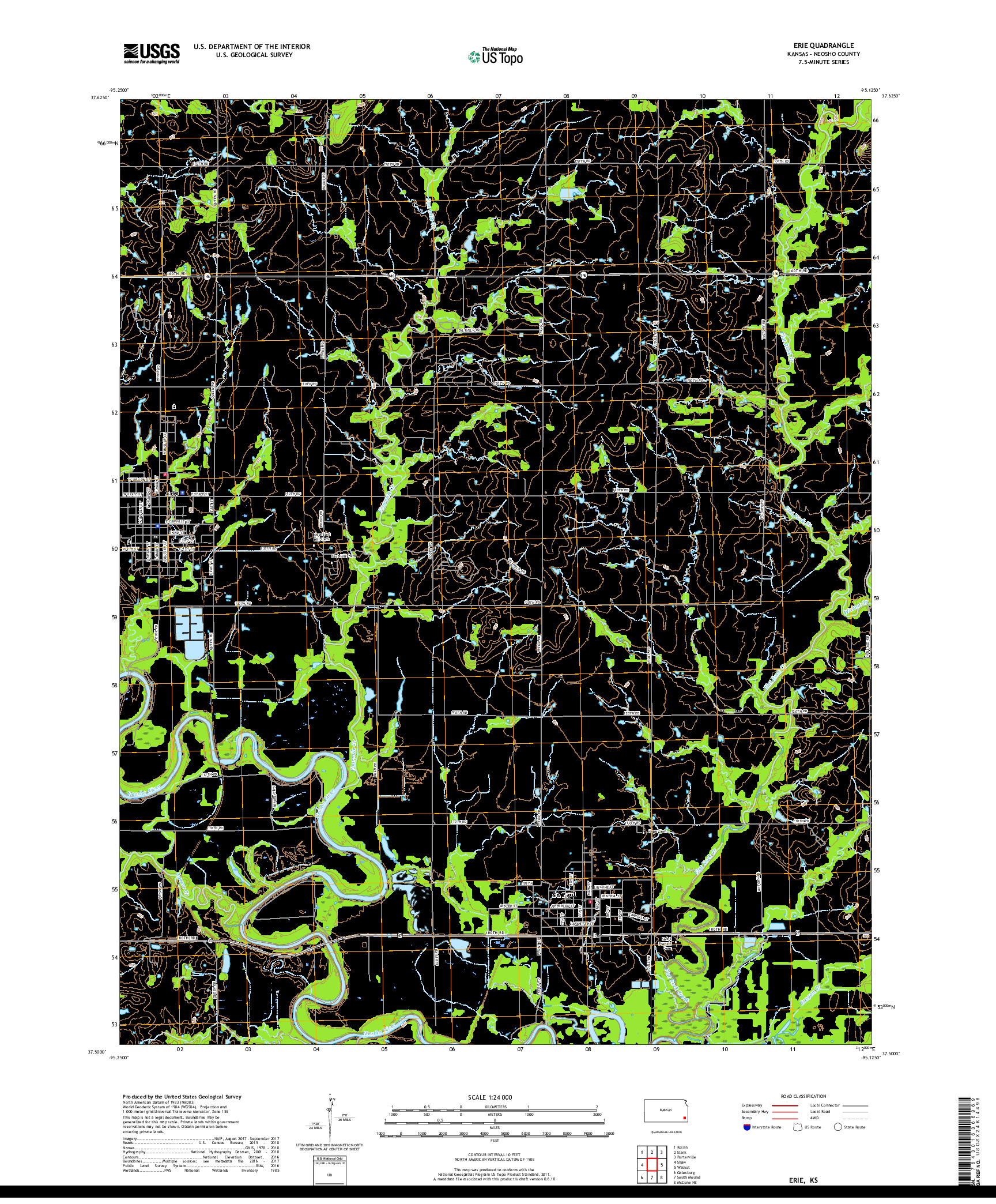 USGS US TOPO 7.5-MINUTE MAP FOR ERIE, KS 2018