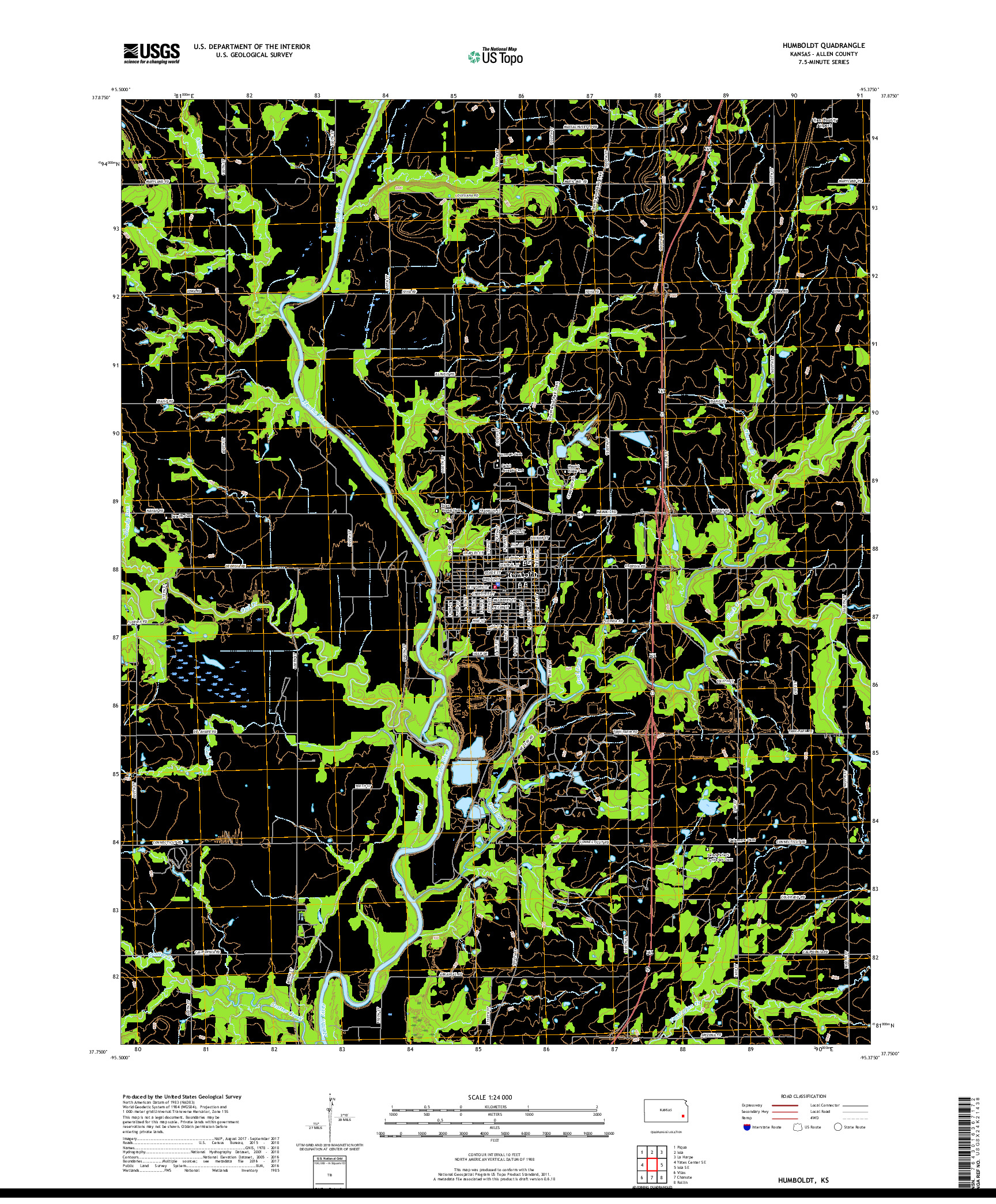 USGS US TOPO 7.5-MINUTE MAP FOR HUMBOLDT, KS 2018