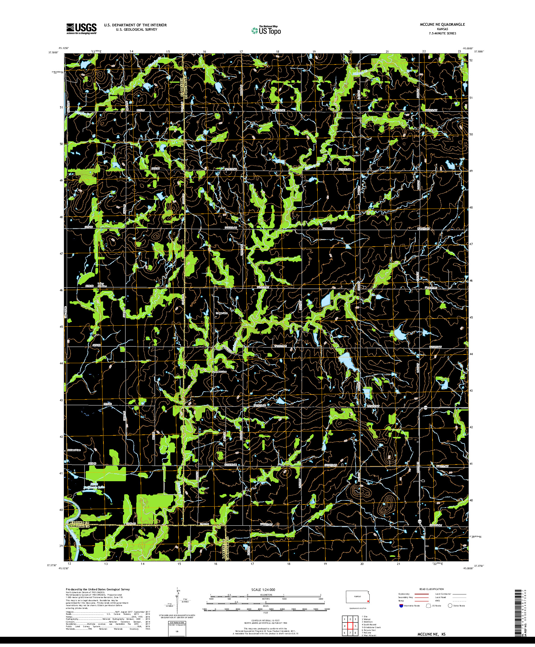 USGS US TOPO 7.5-MINUTE MAP FOR MCCUNE NE, KS 2018