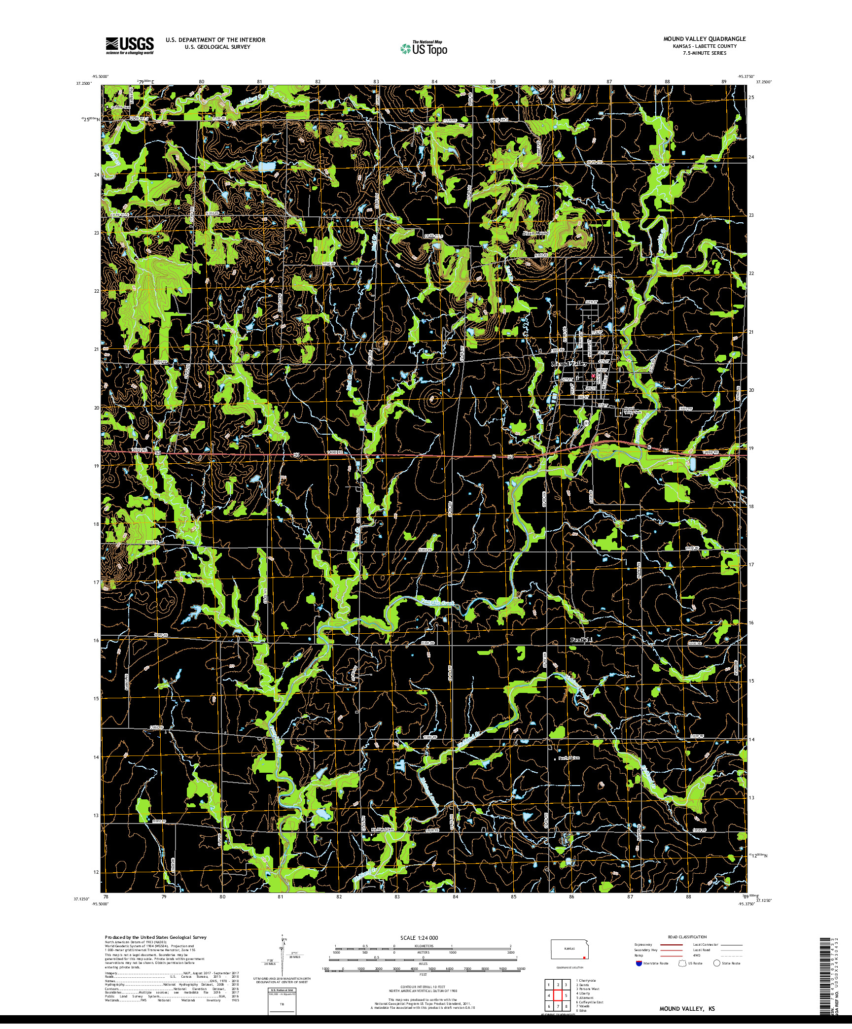 USGS US TOPO 7.5-MINUTE MAP FOR MOUND VALLEY, KS 2018