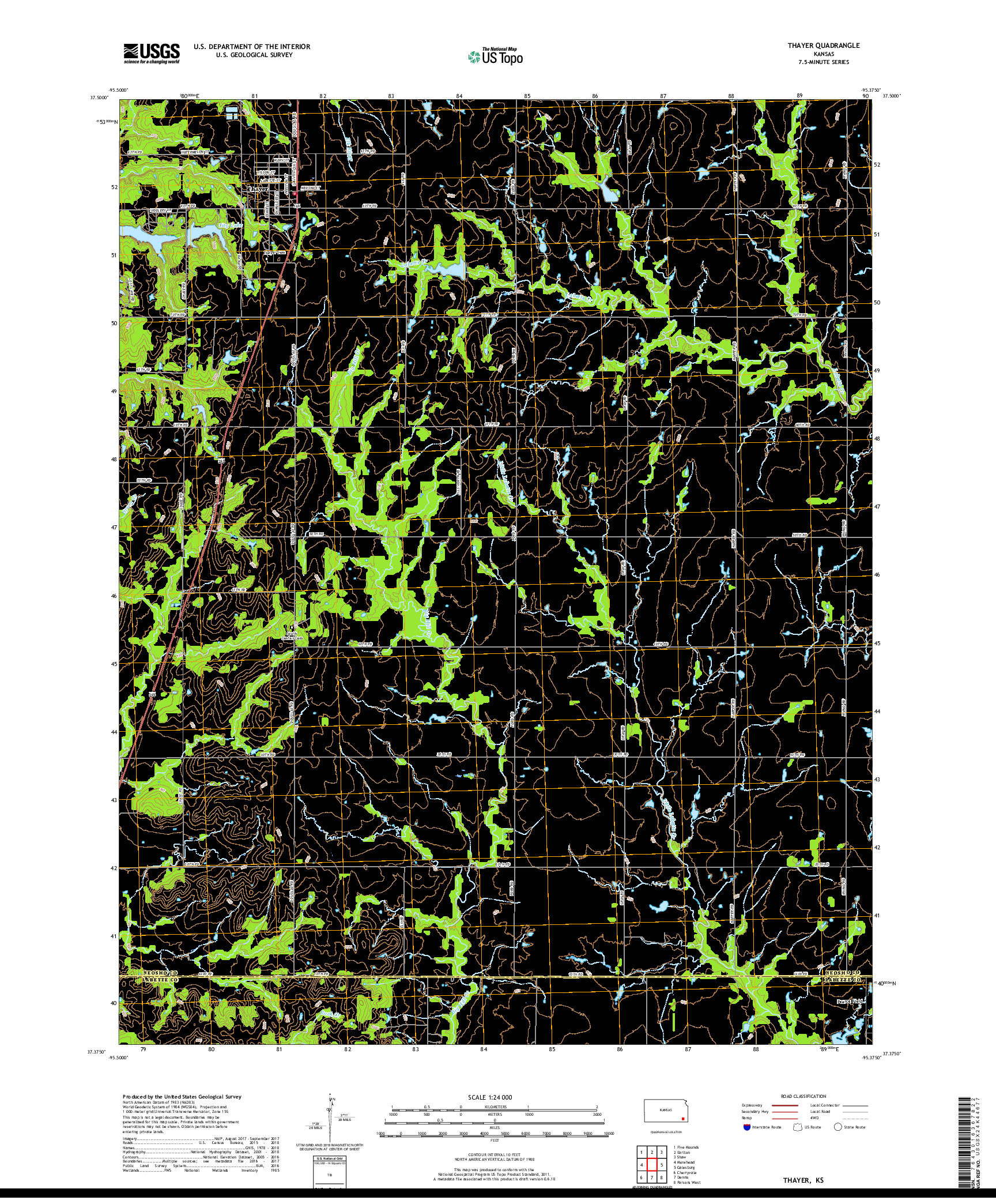 USGS US TOPO 7.5-MINUTE MAP FOR THAYER, KS 2018