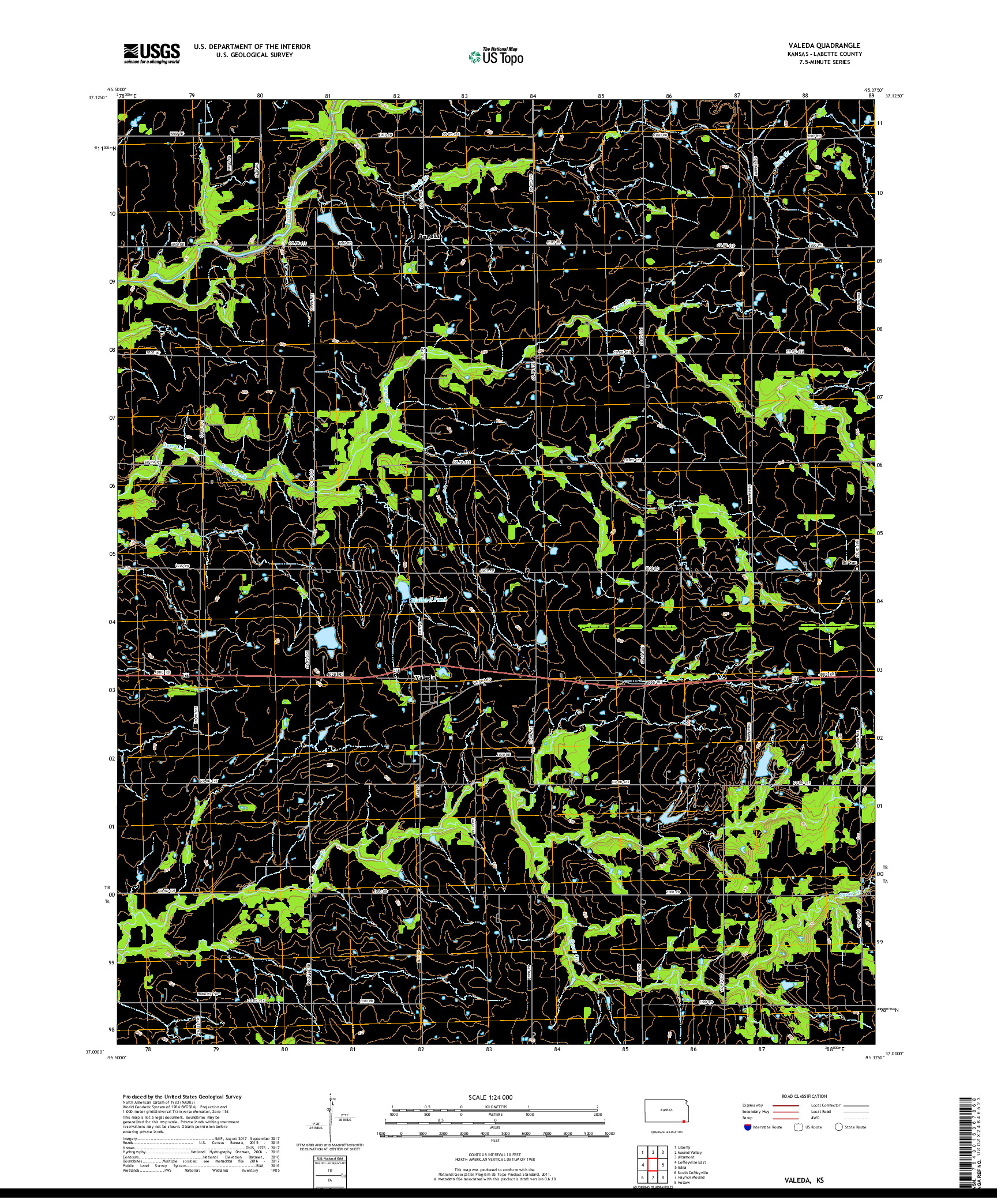 USGS US TOPO 7.5-MINUTE MAP FOR VALEDA, KS 2018