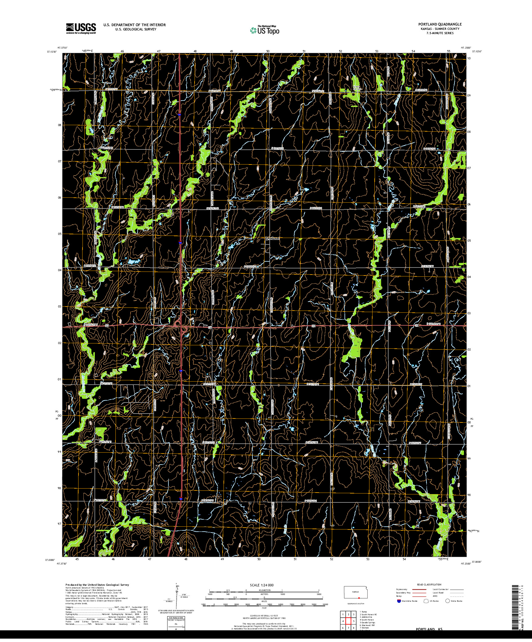 USGS US TOPO 7.5-MINUTE MAP FOR PORTLAND, KS 2018