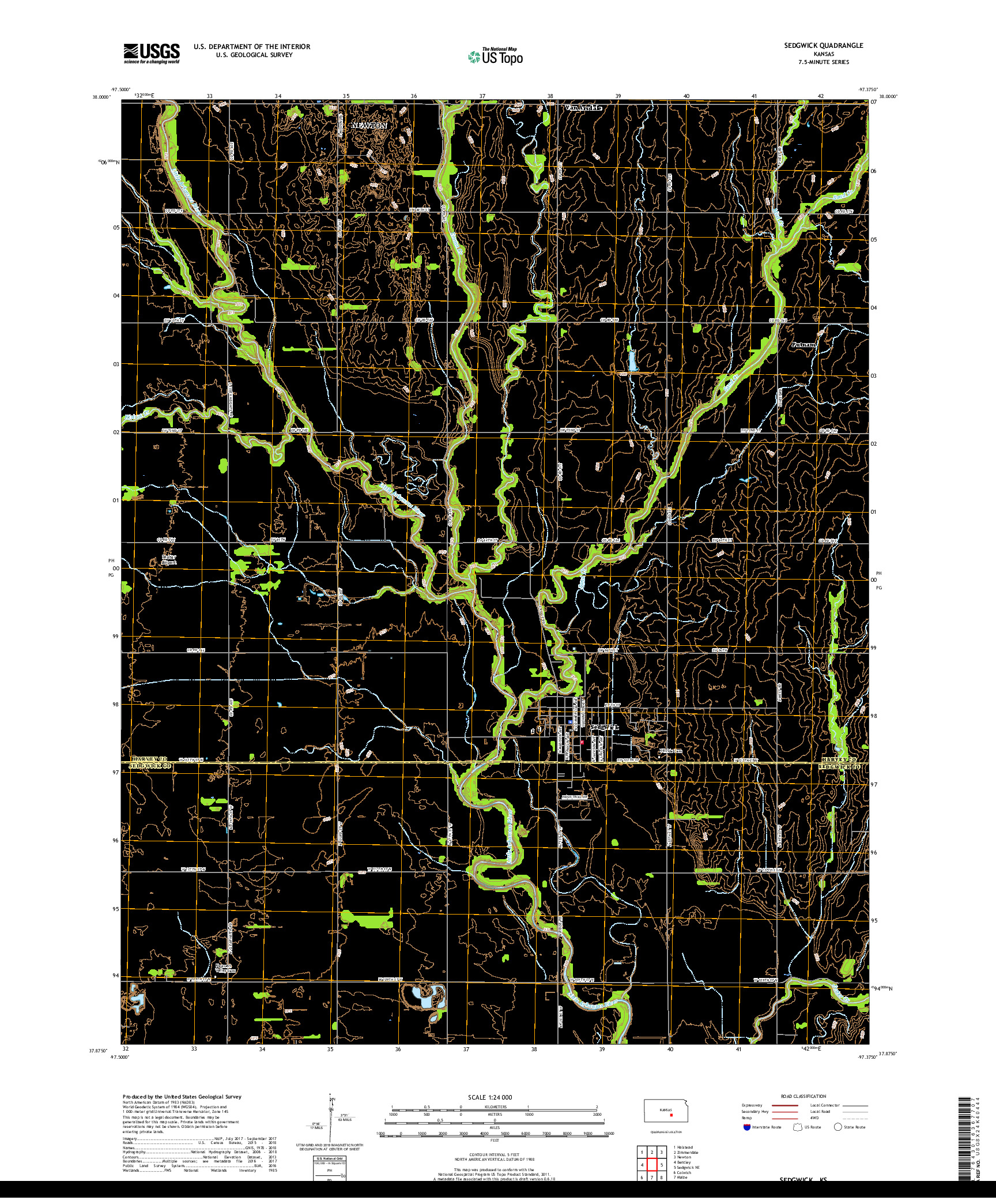 USGS US TOPO 7.5-MINUTE MAP FOR SEDGWICK, KS 2018