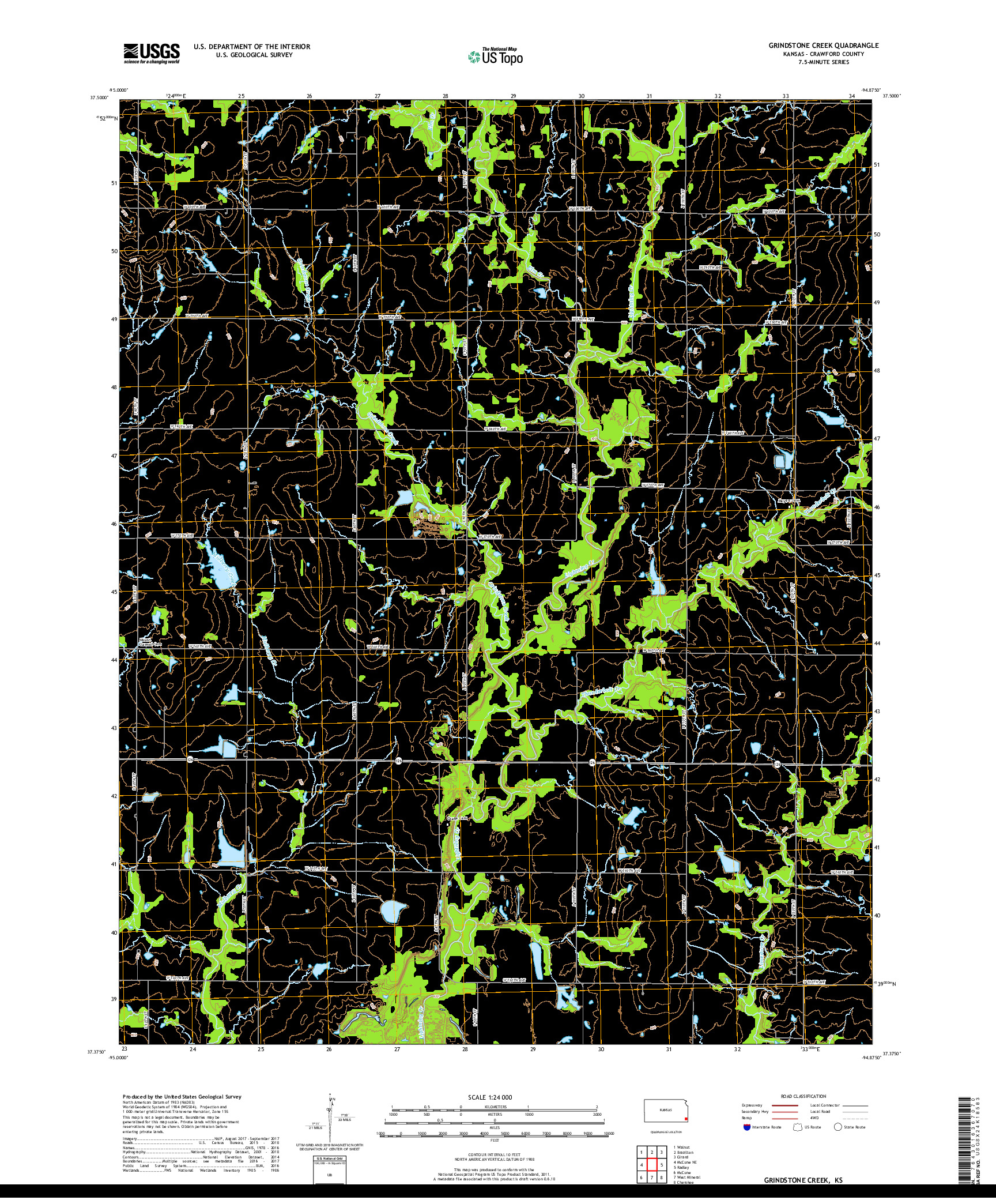 USGS US TOPO 7.5-MINUTE MAP FOR GRINDSTONE CREEK, KS 2018