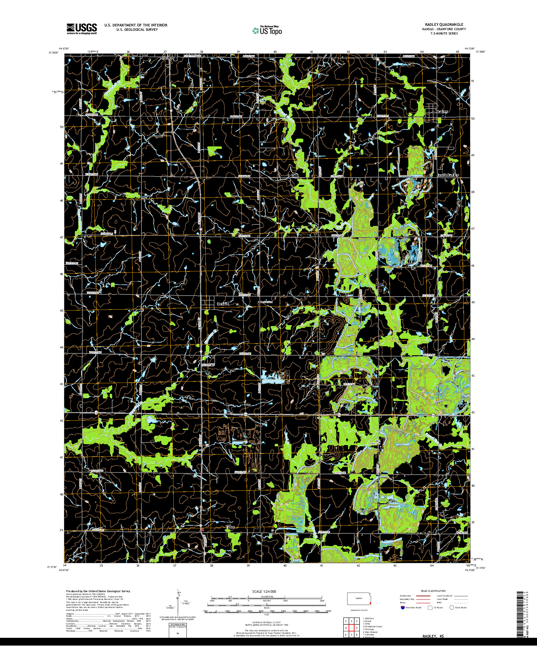 USGS US TOPO 7.5-MINUTE MAP FOR RADLEY, KS 2018