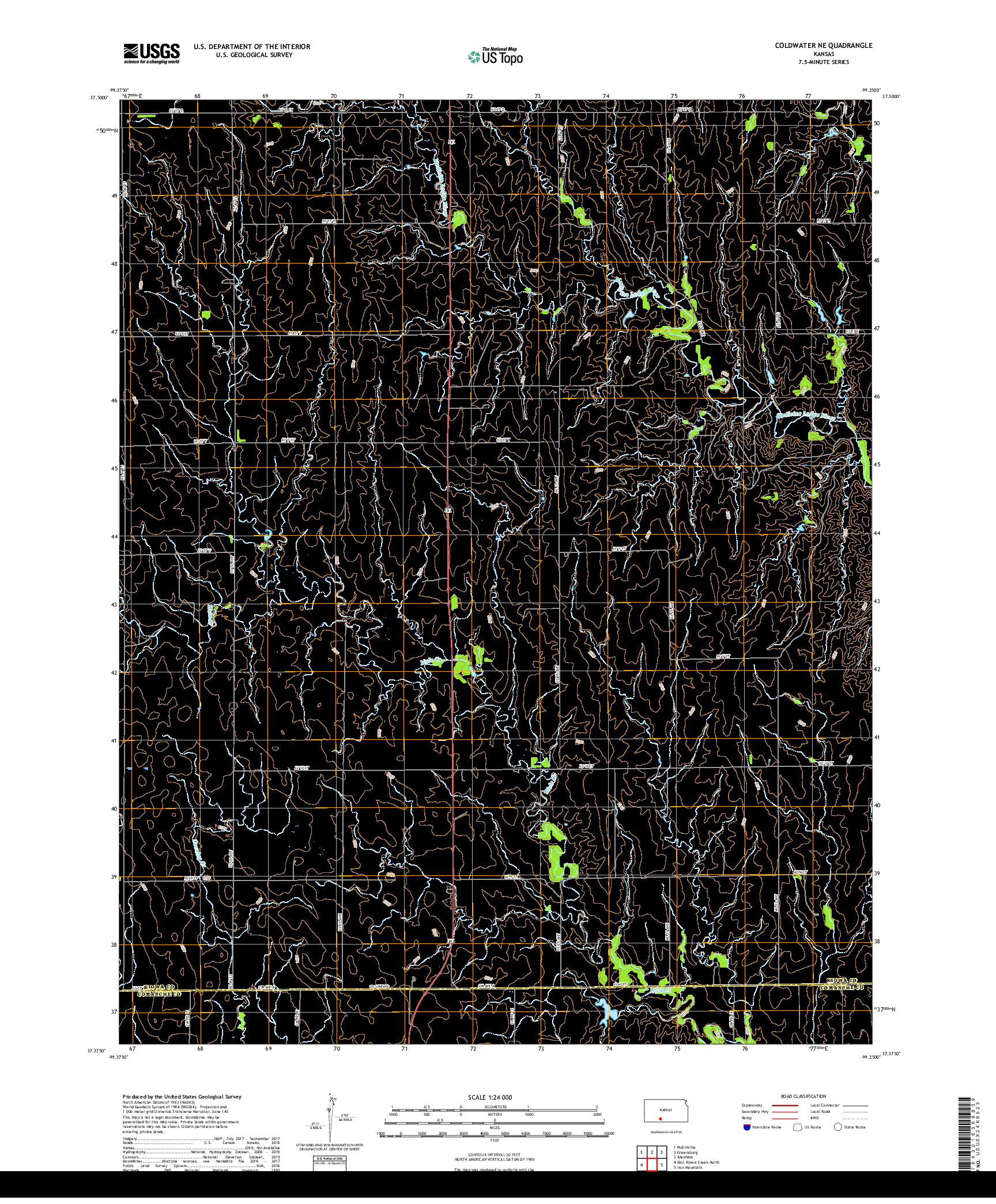 USGS US TOPO 7.5-MINUTE MAP FOR COLDWATER NE, KS 2018